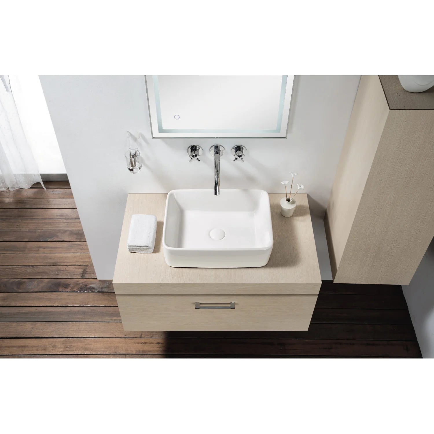 French Petite White Ceramic Rectangular Vessel Sink - Modern Bathroom Vanity Basin for Powder Rooms & Small Spaces