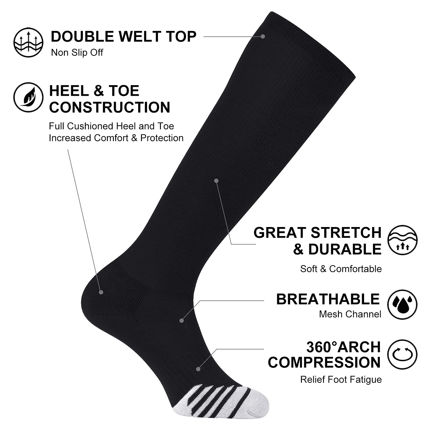 FITRELL 2/3 Pack Baseball Soccer Softball Socks for Kids Youth Men & Women - Over-the-Calf Knee High Athletic Socks (Multiple Colors) - Perfect for Sports, Training & Casual Wear