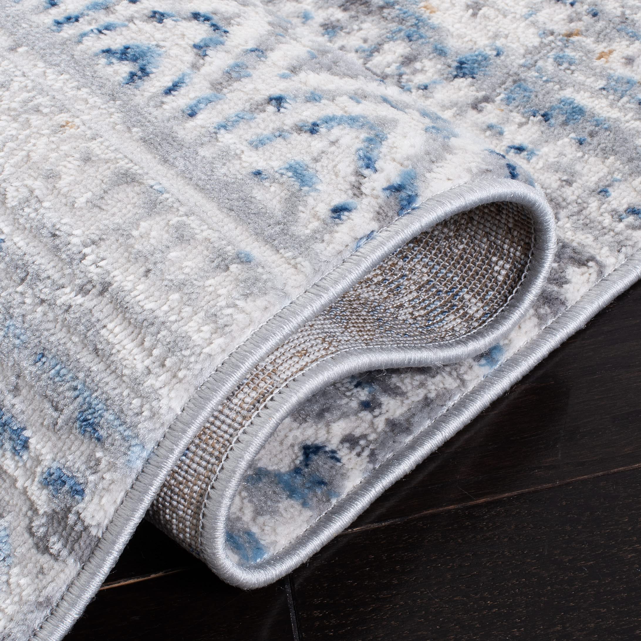 SAFAVIEH Amelia Collection 8' x 10' Area Rug - Grey & Blue Bohemian Chic Distressed Design, Non-Shedding & Easy to Clean, Perfect for Living Room, Bedroom, Dining Room & High Traffic Areas (ALA484F) - Soft & Durable for Home Decor, Office Spaces & Cozy Gatherings