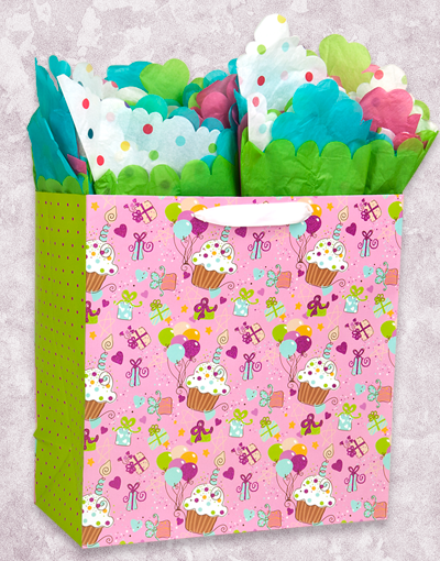 Square Jumbo Cupcake Party Gift Bags - Bulk Pack of 50 for Birthday Celebrations, Baby Showers & Wedding Favors