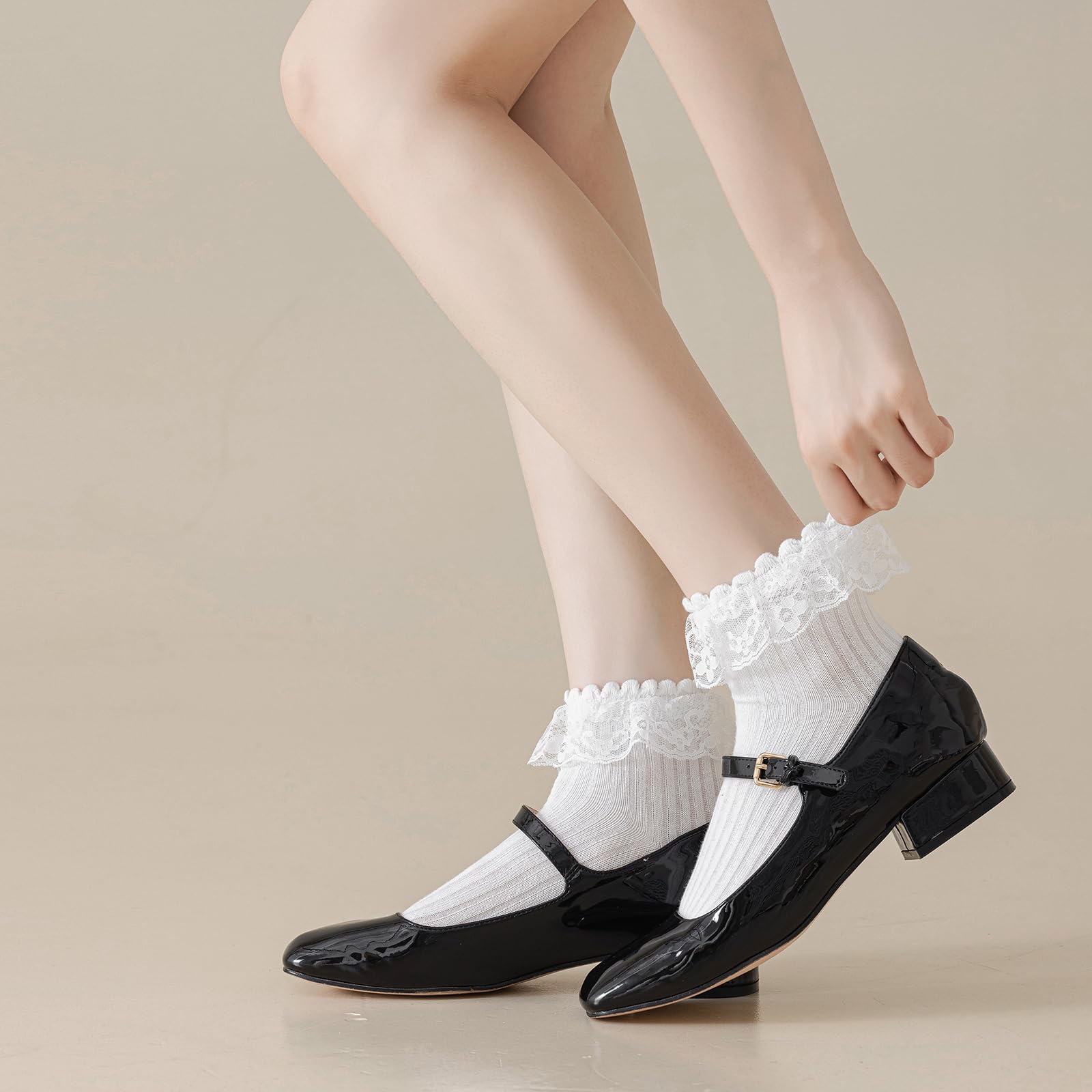 BIVOLU Women's Crew Socks - 6 Pack Lace Ruffle Frilly Cotton Ankle Socks for Girls | Cute Princess Dress Socks for School, Party & Everyday Wear