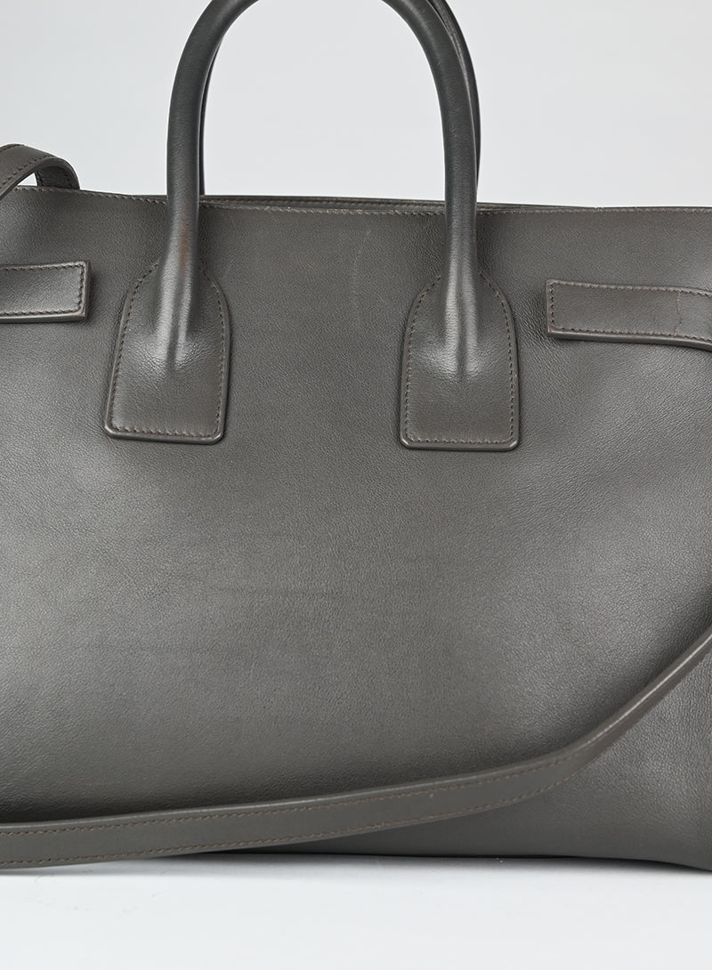 Saint Laurent Sac de Jour Medium Grey Leather Handbag - Luxury Tote Bag for Women, Work & Travel