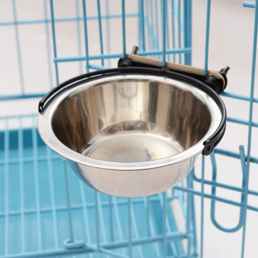 STOBOK Stainless Steel Hanging Pet Bowls - 600ml Large Feeder Dishes for Dogs, Cats, Birds & Parrots - Durable Cage Kennel Crate Food & Water Bowls (Silver) - Perfect for Travel, Camping & Home Use