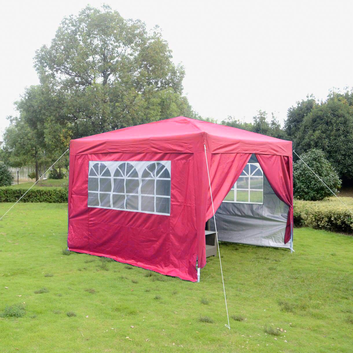10x10 Pop Up Canopy Tent with 4 Removable Sidewalls - Instant Outdoor Party Gazebo in Red | Perfect for Backyard BBQs, Beach Parties, Camping & Outdoor Events