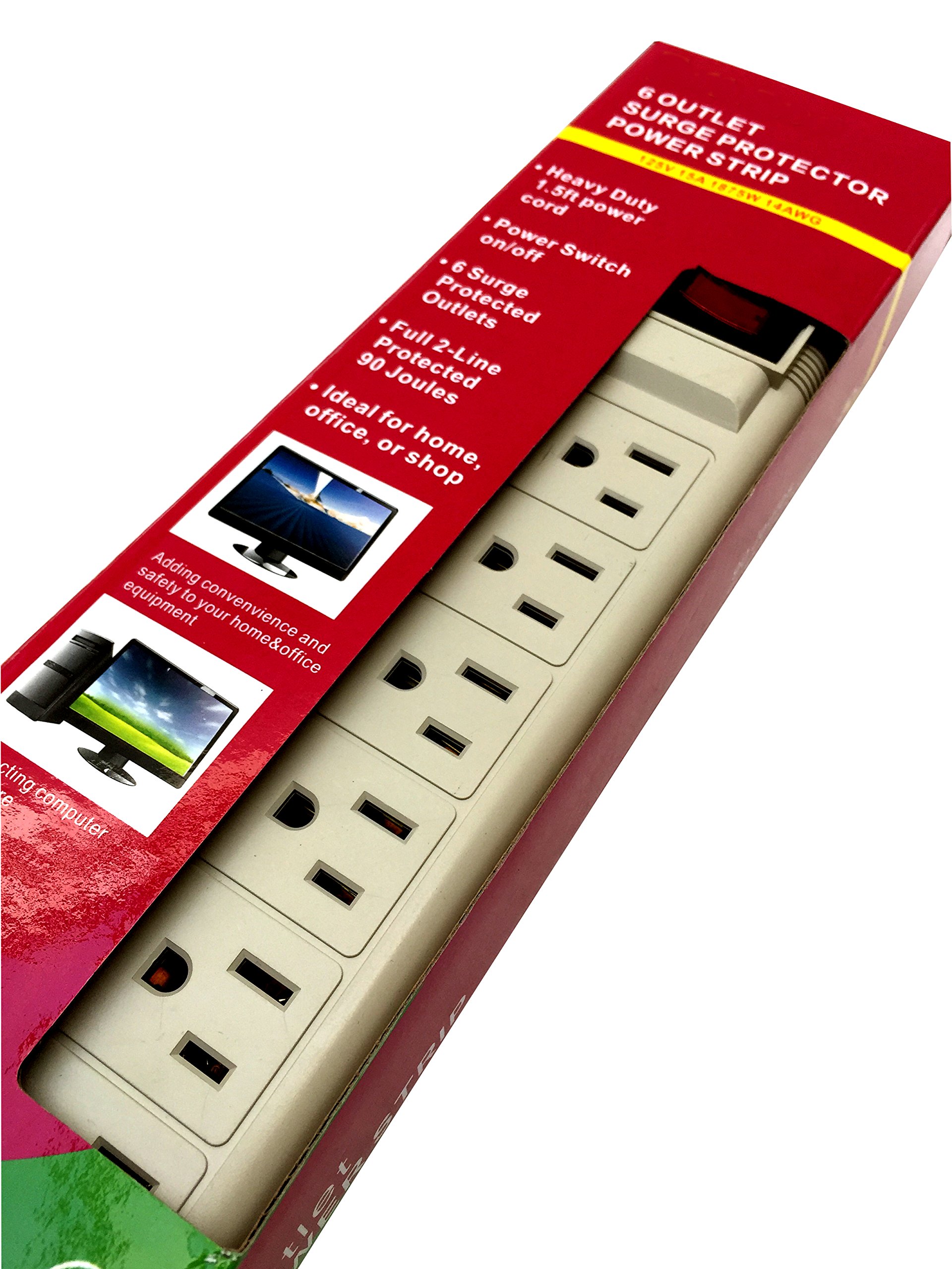 Heavy Duty 6-Outlet Surge Protector Power Strip with Switch - Perfect for Home Office, Gaming Setup & Electronics Protection