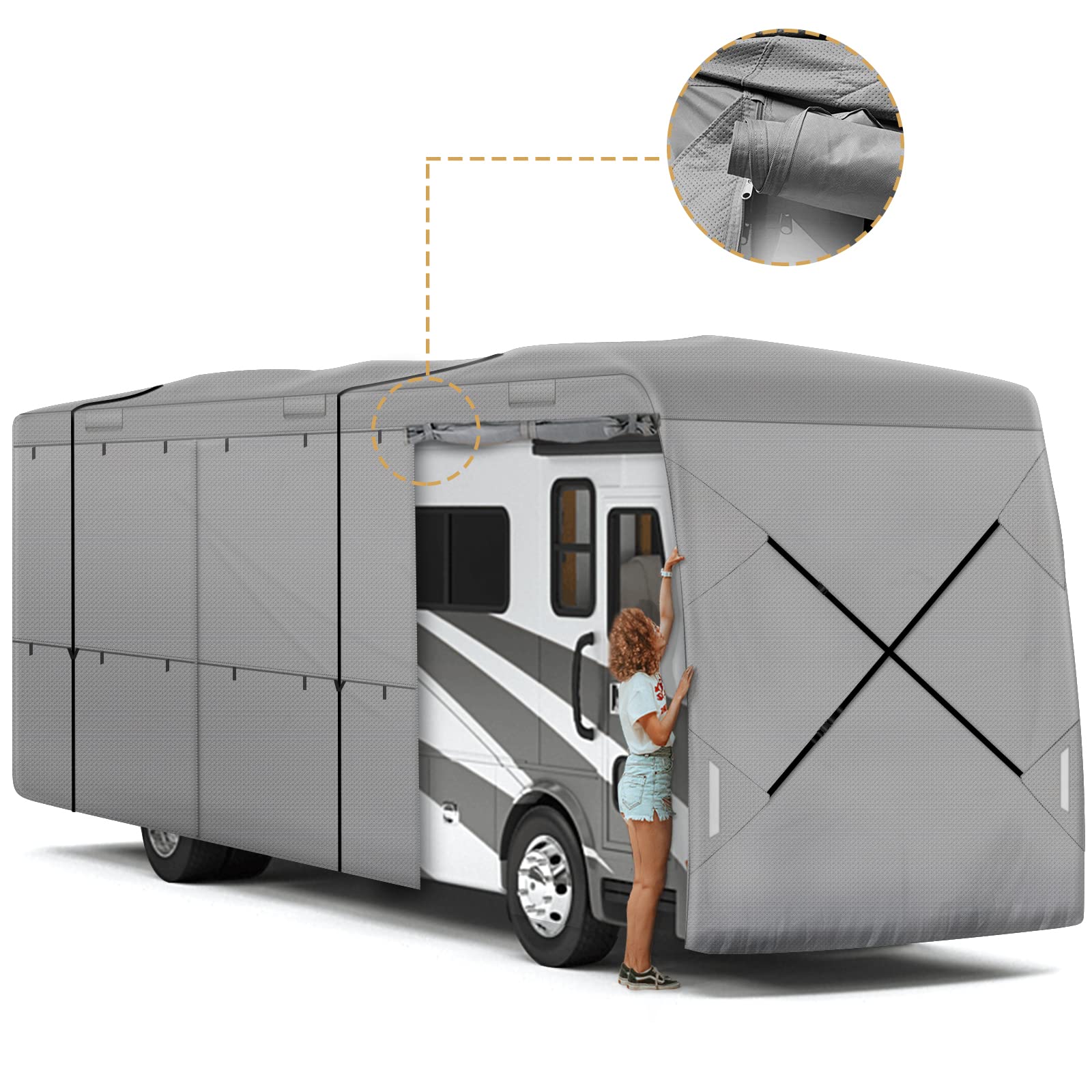 Leader Accessories Premium 24'-28' Class A RV Cover - Heavy Duty 4-Layer Windproof Motorhome Cover with Adhesive Repair Patches - All-Weather Protection for Travel Trailers & Campers