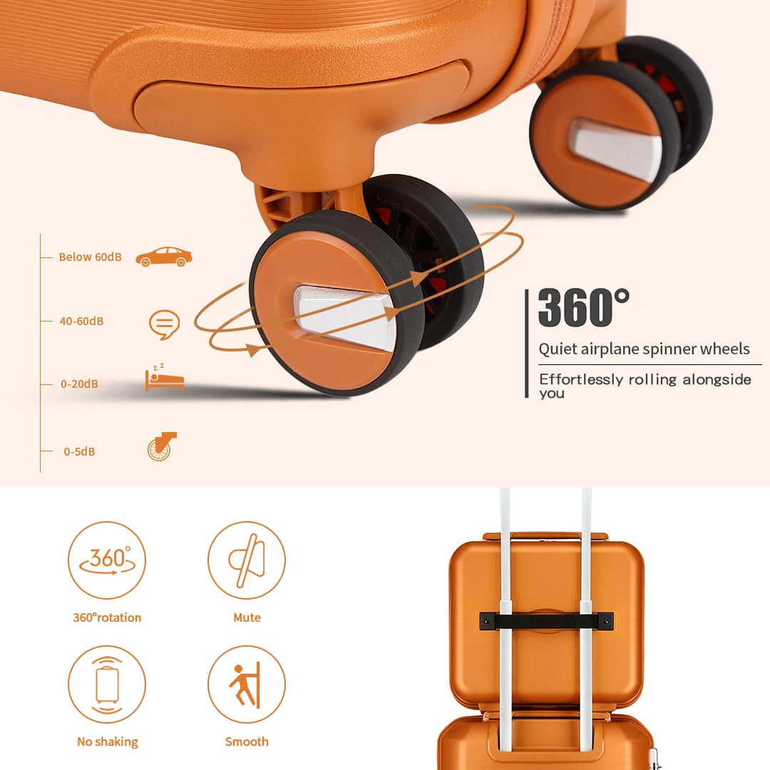 Somago Lightweight Hardside Polypropylene Luggage Set with Packing Cubes - 4-Piece Spinner Suitcase with TSA Lock & Double Wheels for Travel (Sunset Orange) | Perfect for Business Trips, Vacations & International Travel