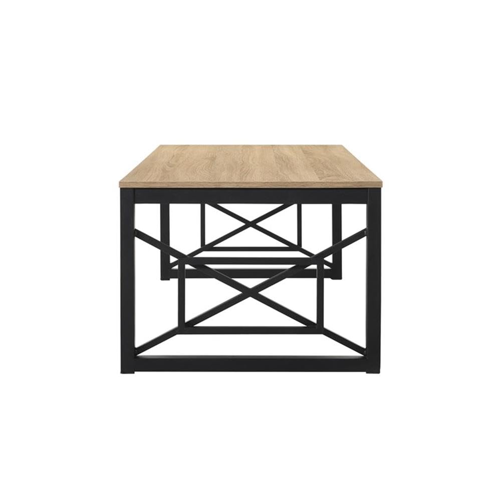 Furniture of America Olive Metal 2-Piece Coffee Table Set - Oak & Black Finish - Modern Living Room Furniture for Small Spaces & Apartments