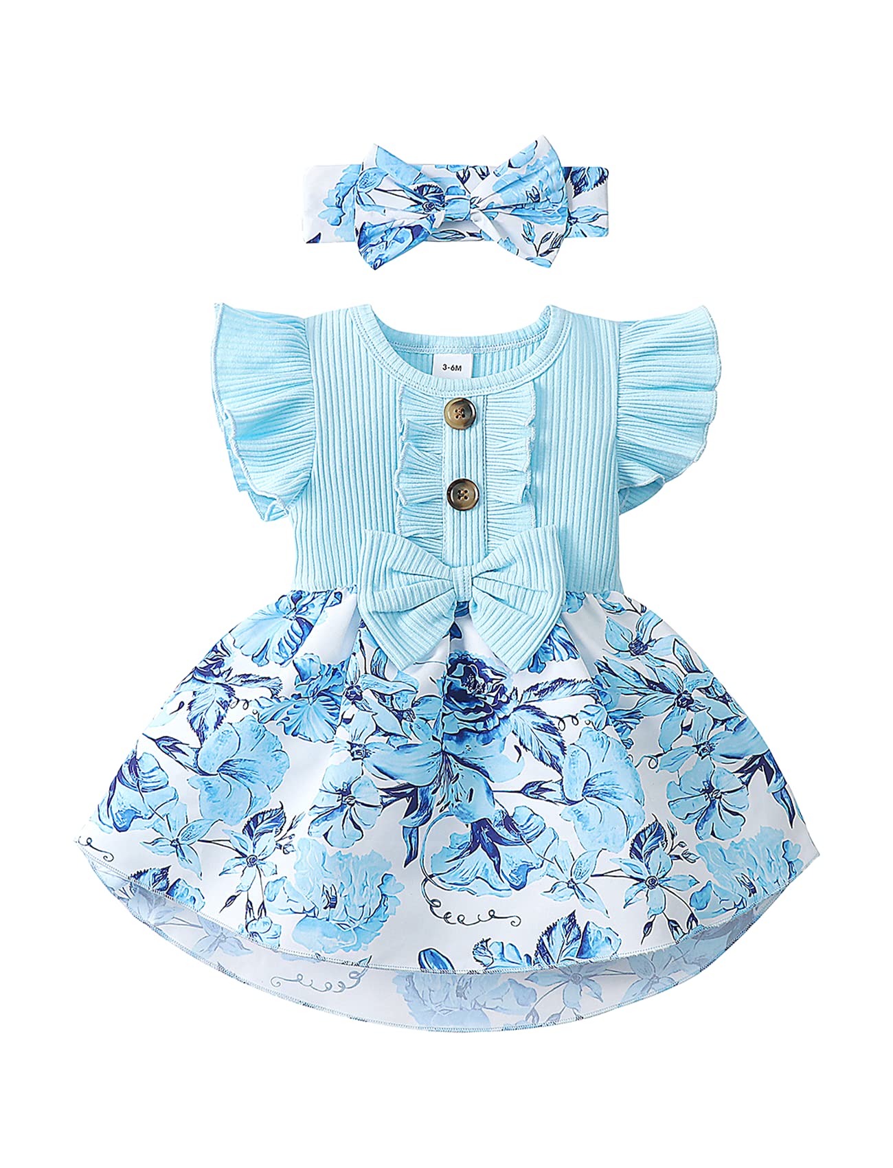 Floral Ruffle Sleeve Baby Girl Dress - Newborn Princess Sundress for Summer & Beach Outfits | Perfect for Photoshoots, Parties & Casual Wear