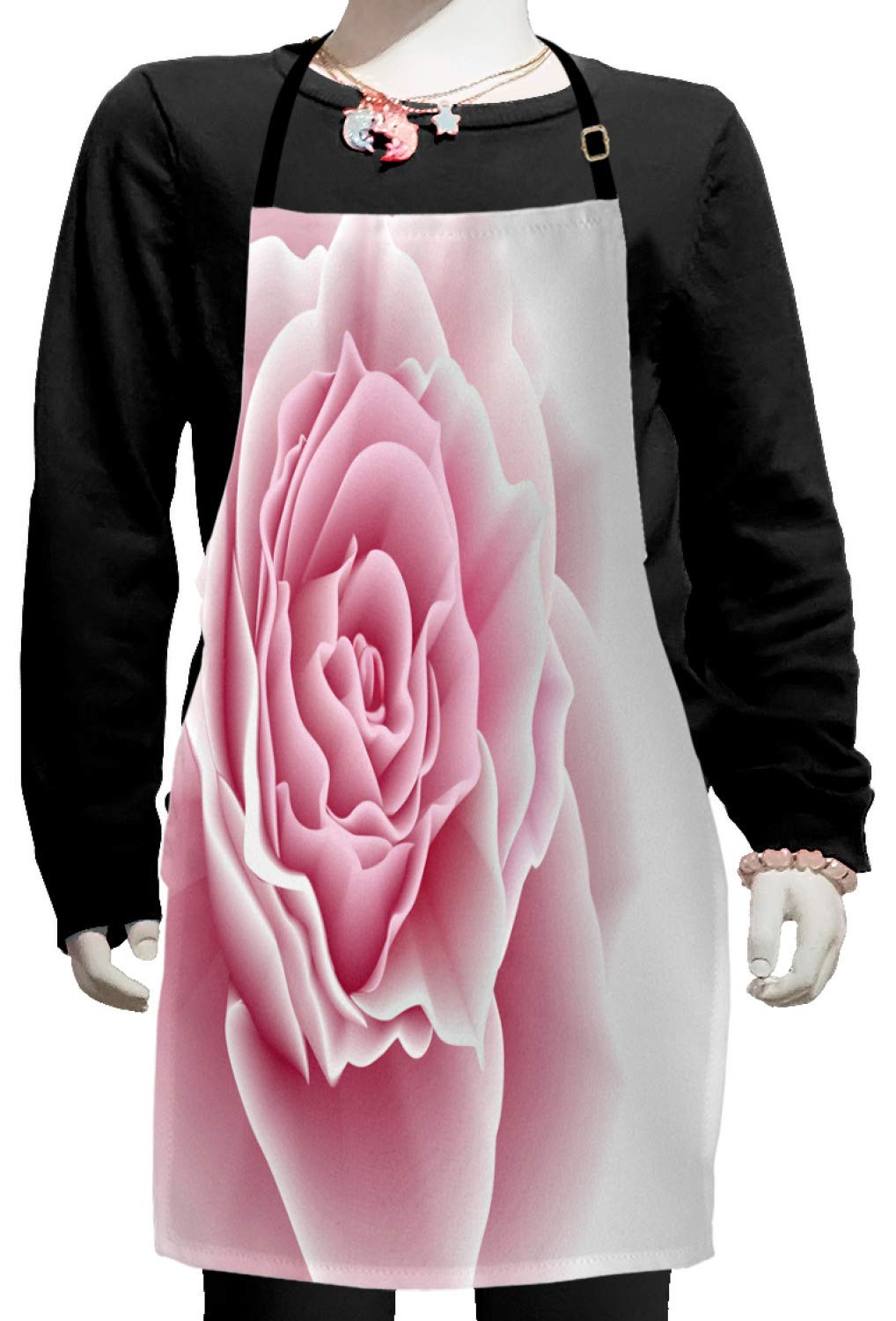Ambesonne Pale Pink Apron with Romantic Rose Petals Design - Adjustable Ties for Baking, Painting & Cooking - Perfect for Bridal Showers, Weddings & Kitchen Decor (Small Size, Pale Pink/White)