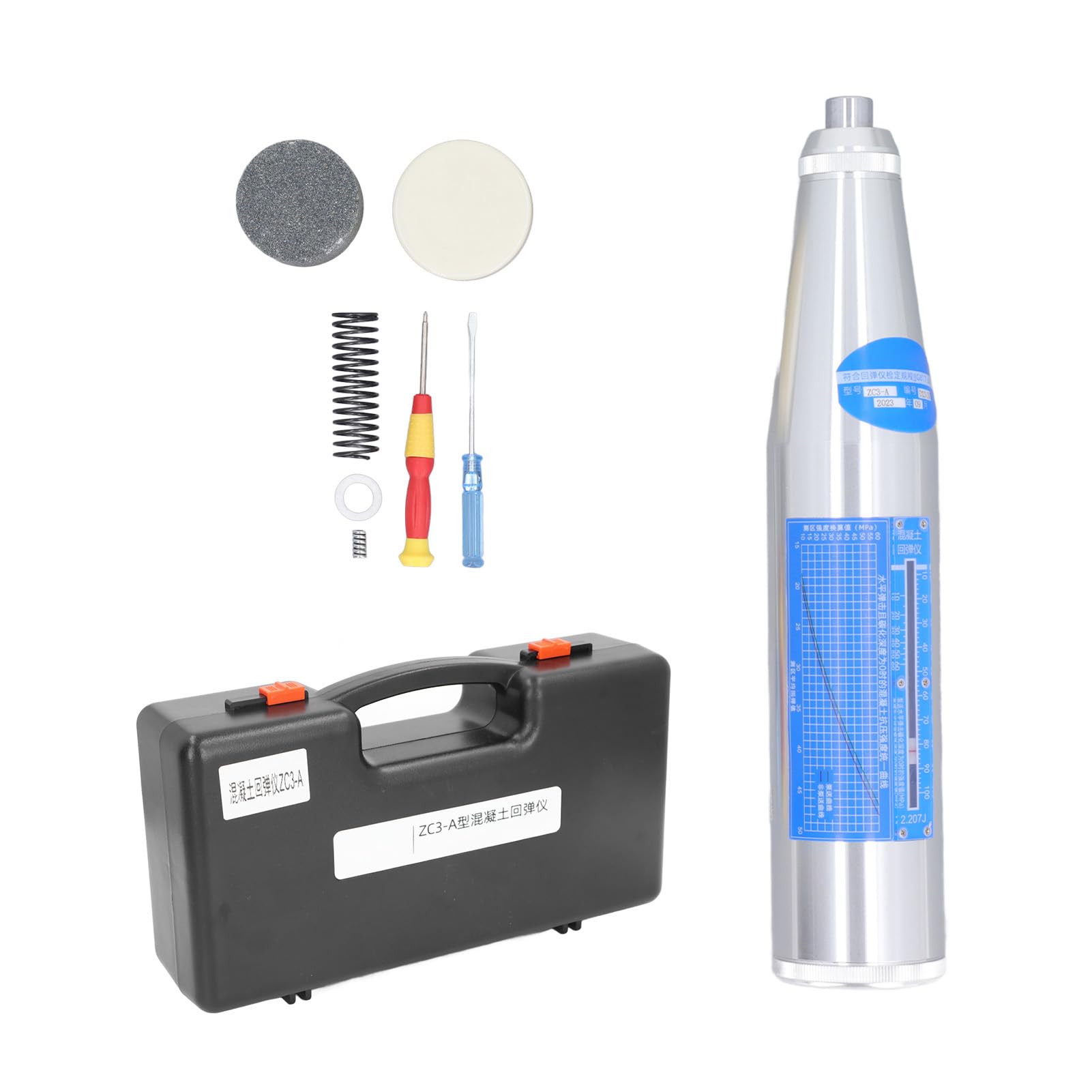 Stainless Steel Concrete Hammer Tester - Professional Resiliometer with Storage Case for Building Walls, Roads & Construction Projects | Perfect for Quality Control, Material Testing & Structural Assessment
