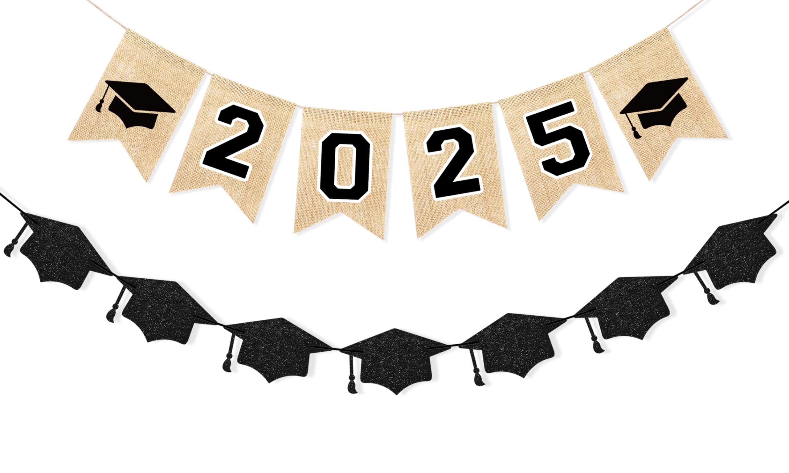 Uniwish 2025 Graduation Burlap Banner - College & High School Graduation Decor, Cap Garland Bunting for Grad Party Supplies - Perfect for Classroom, Home Decor & Congrats Celebrations