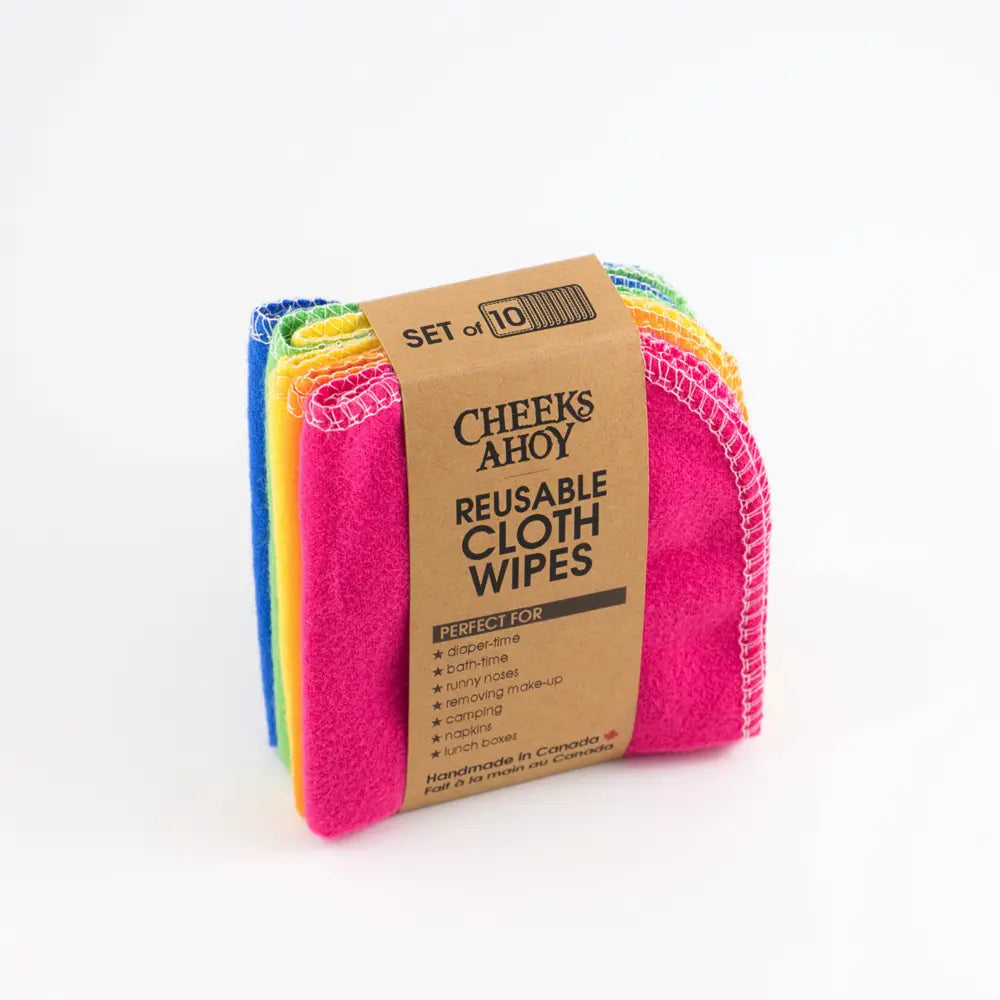 Cheeks Ahoy Reusable Cloth Wipes - 10 Pack Rainbow Colors | Eco-Friendly Baby Wipes for Diaper Changes, Makeup Removal & Gentle Skin Care