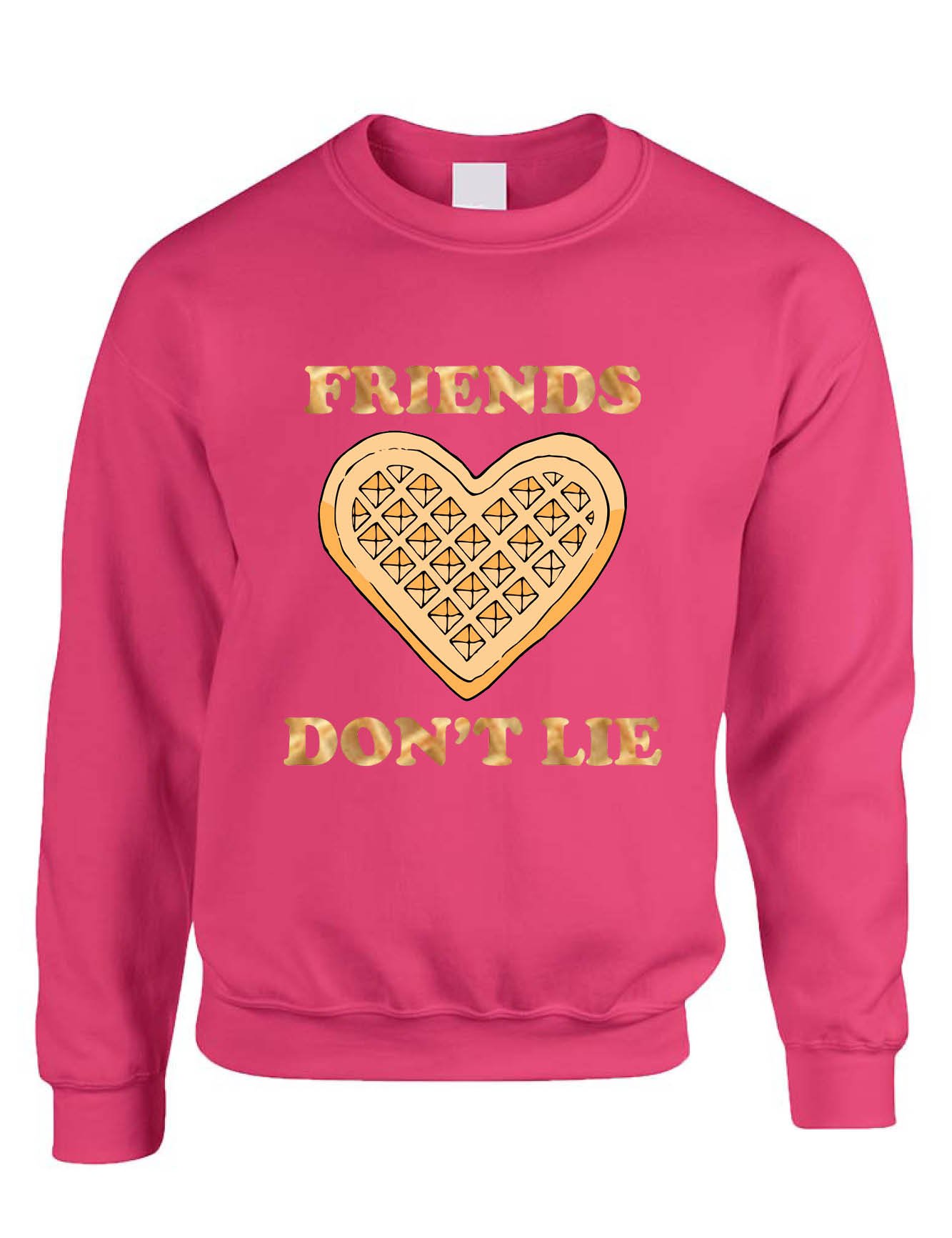ALLNTRENDS Friends Don't Lie Waffle Sweatshirt for Women - Trendy Crewneck Pullover Casual Gift for Best Friends | Perfect for Coffee Dates, Weekend Outfits & Matching BFF Looks