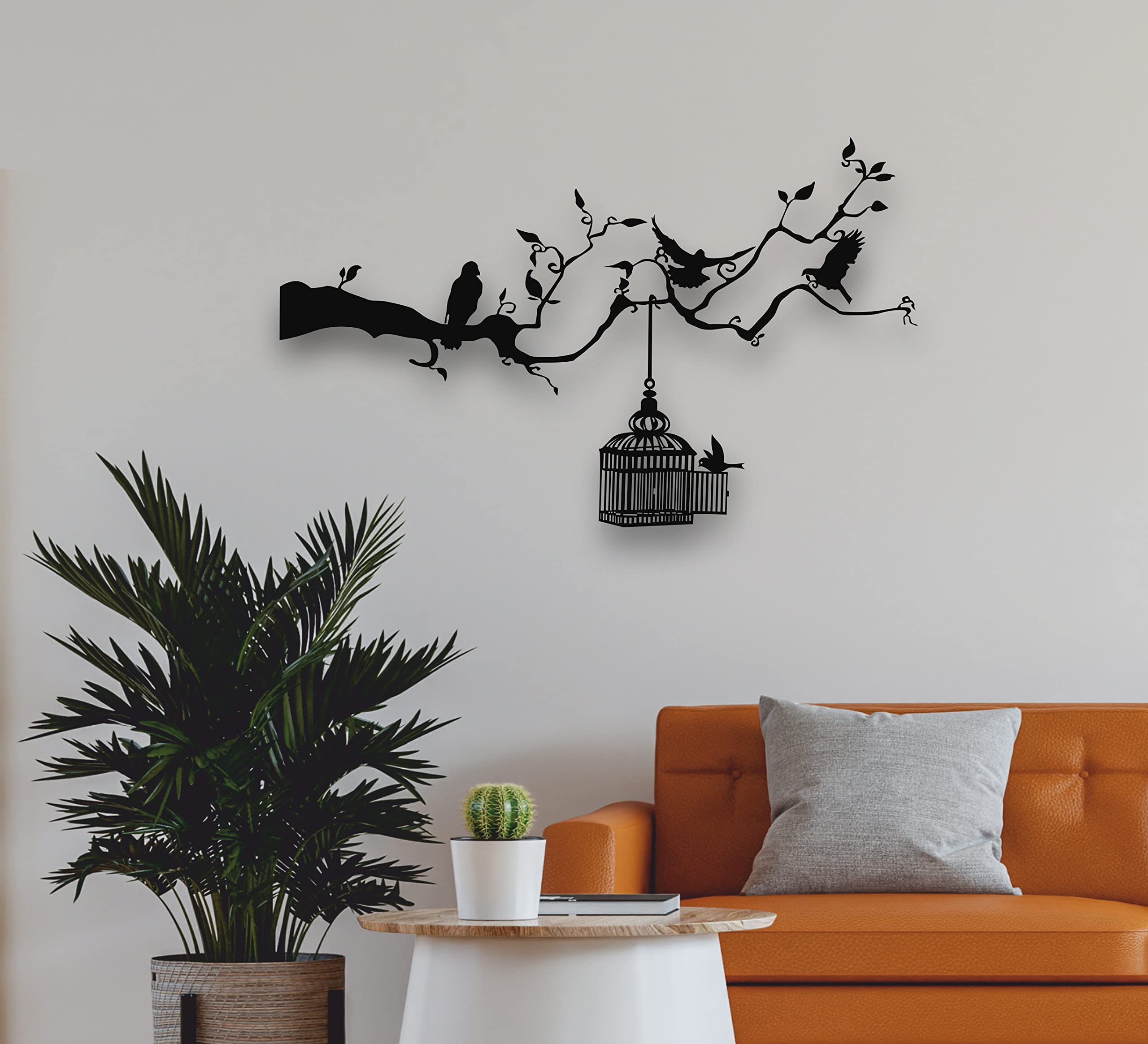 DEKADRON Free Birds Metal Wall Art - Handcrafted Cage & Birds Wall Decor with Branch Design - 39