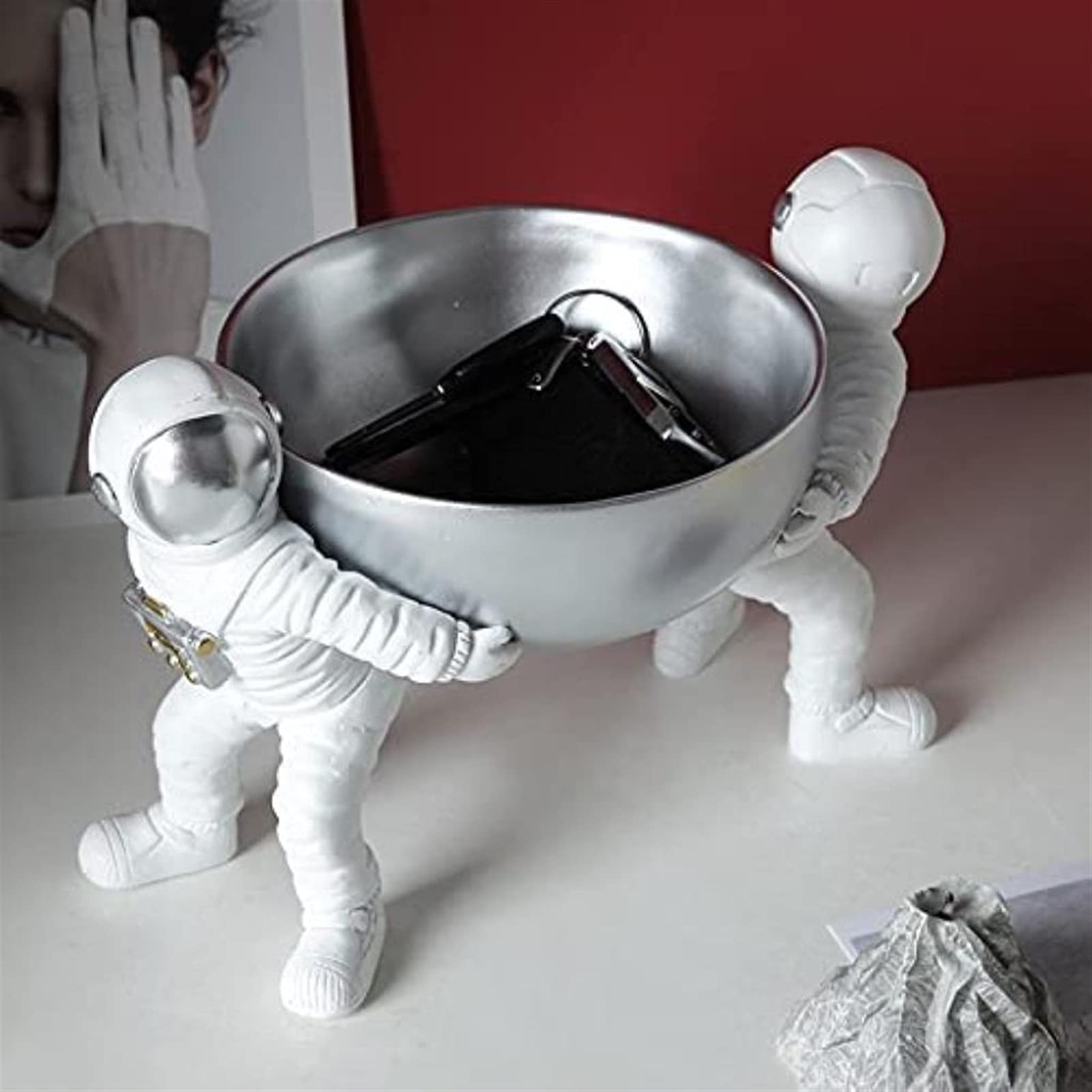HongLianRiven Astronaut Sculpture - Premium Resin Spaceman Figurine for Home Decor, Key Storage Box & Snack Tray | Unique Gold Astronaut Statue for Living Room, Office Desk & Gift Giving