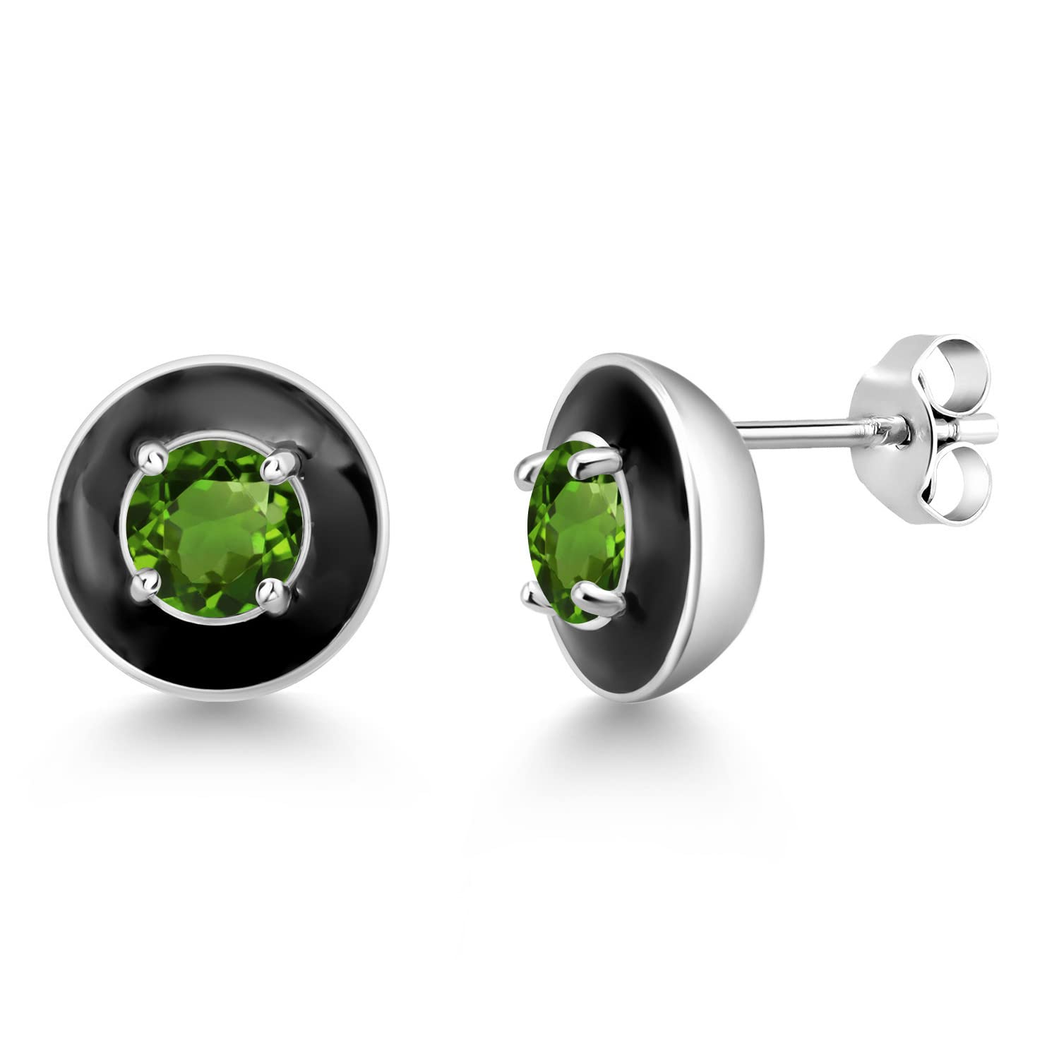 Gem Stone King 18K Gold Plated Sterling Silver 5MM Round Birthstone Earrings with Black Enamel | Elegant Stud Earrings for Women & Men | Perfect Gift for Birthday, Anniversary & Special Occasions