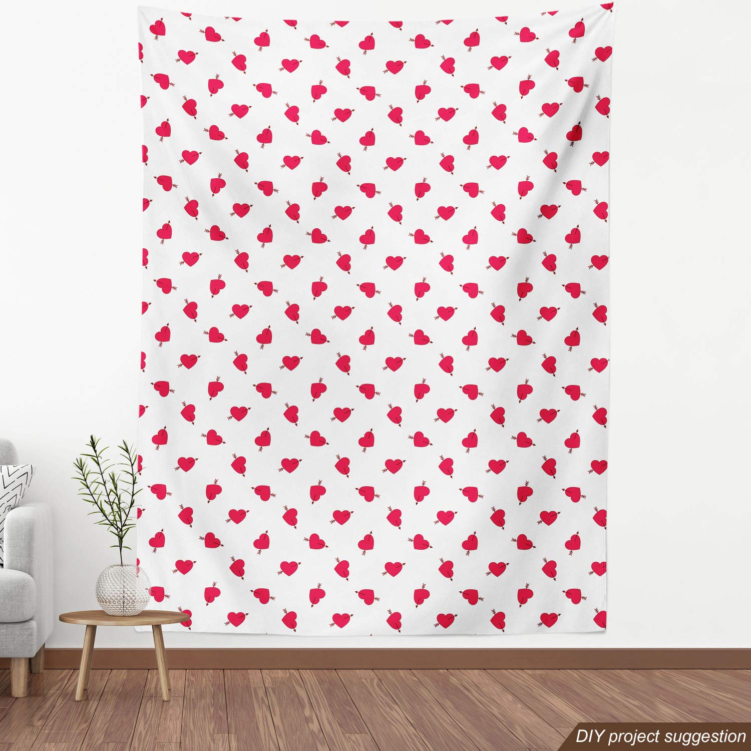 Ambesonne Valentine's Day Fabric by The Yard - Cartoon Hearts with Arrows Love Passion Romance Print - 10 Yards Dark Coral Brown White Upholstery Fabric for DIY Home Decor, Pillows, Curtains & Table Runners