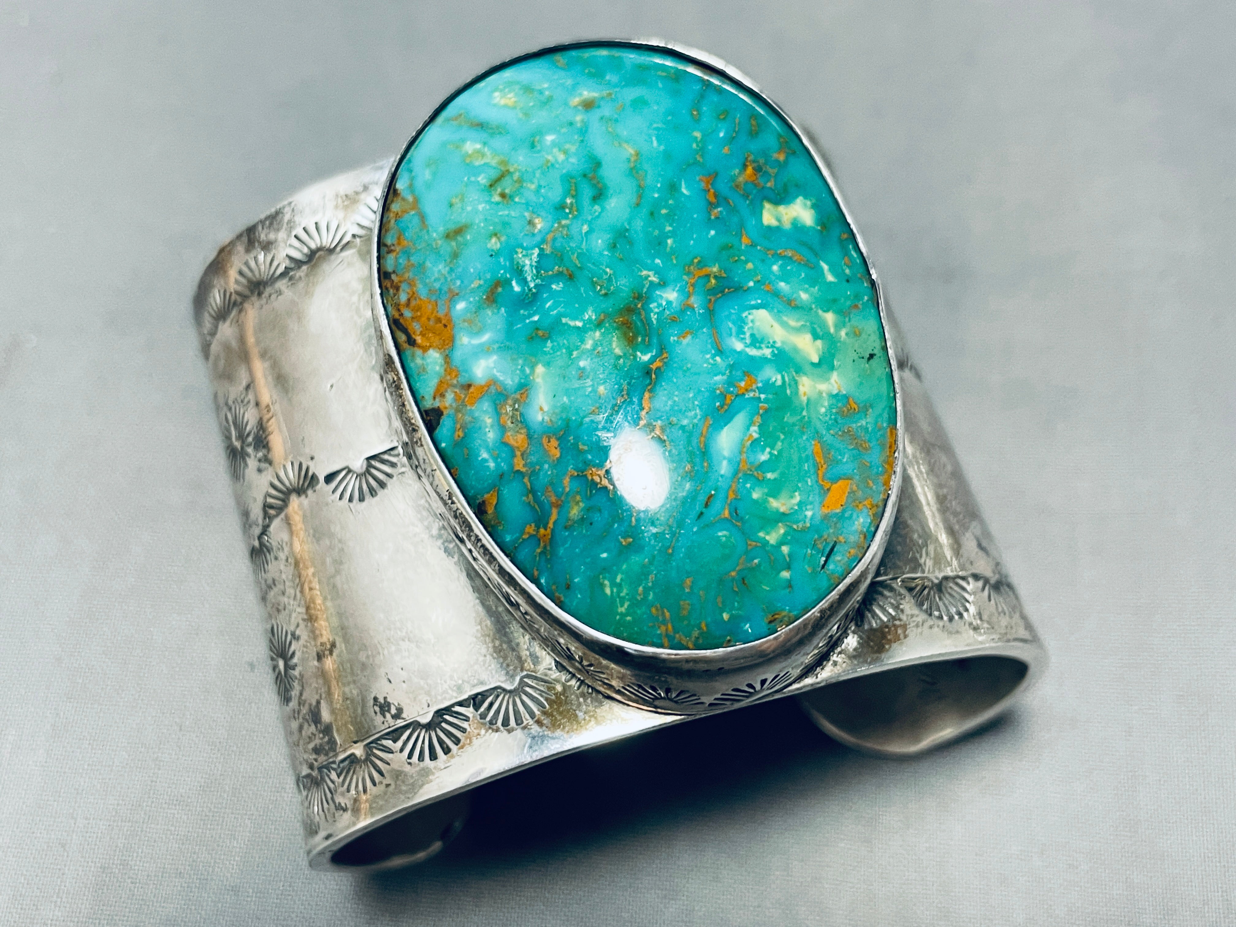 200g Anthony Signed Vintage Navajo Turquoise Sterling Silver Bracelet - Authentic Native American Jewelry for Women, Gift & Fashion Accessory