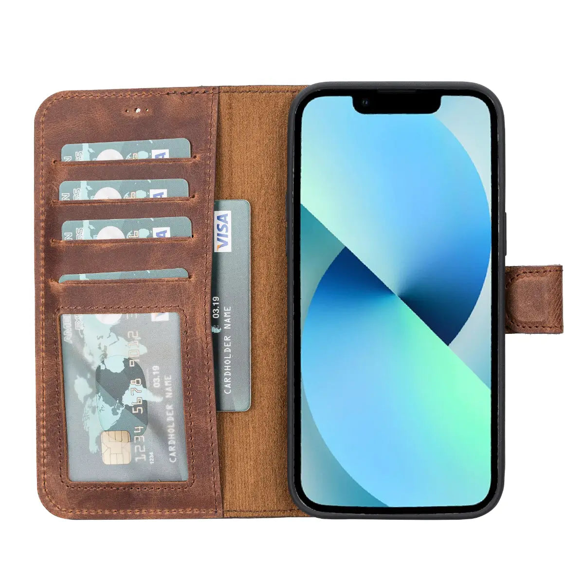 Vintage Brown Distressed Leather Wallet Case for iPhone 14 Pro Max - Slim Protective Phone Cover with Card Holder - Perfect for Everyday Use, Travel & Business (iPhone 14 Pro Max)