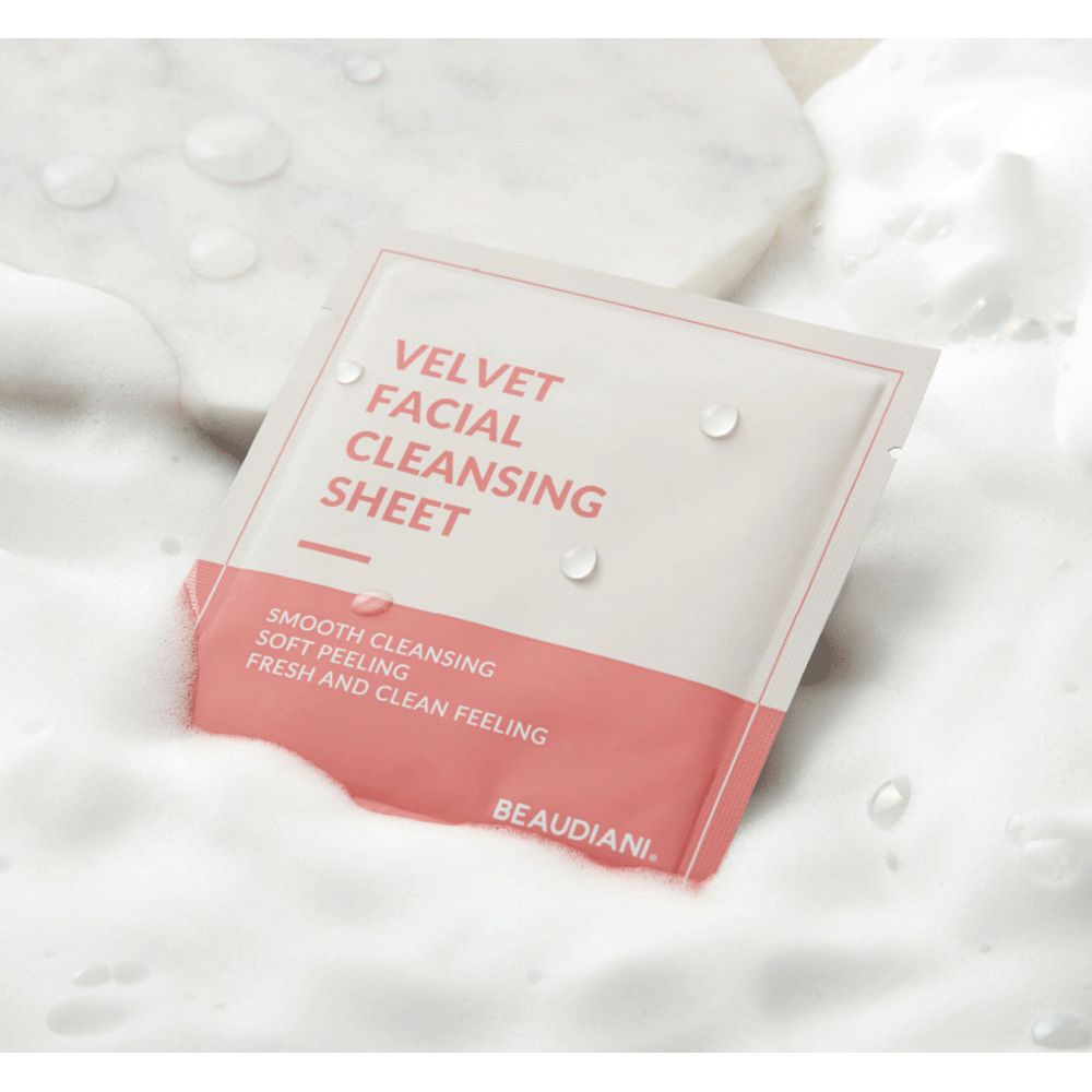 BEAUDIANI Velvet Facial Cleansing Sheet 8ml x 20ea - Gentle Exfoliating & Deep Cleansing for All Skin Types - Perfect for Travel, Gym & Daily Skincare Routine