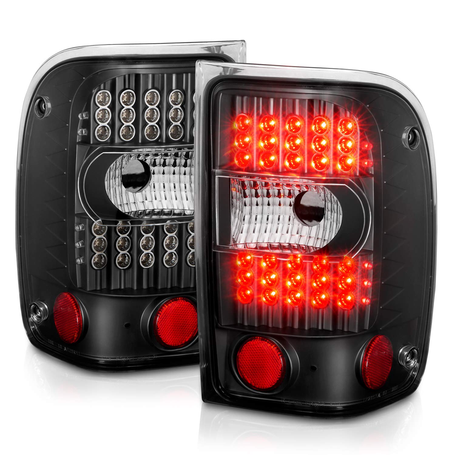 AmeriLite Black LED Replacement Brake Tail Lights for 2001-2011 Ford Ranger - Left & Right Side - Durable, Bright & Waterproof - Perfect for Night Driving & Off-Road Adventures