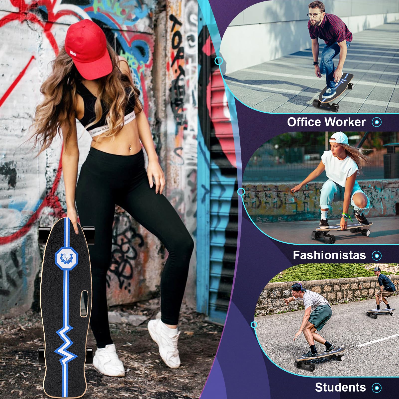 Caroma Electric Skateboard with Remote Control - 12.4 MPH Top Speed & 8 Mile Range - 3 Speed Modes for Beginners - Electric Longboard for Adults & Teens - Perfect for Commuting, Campus Travel & Outdoor Adventures