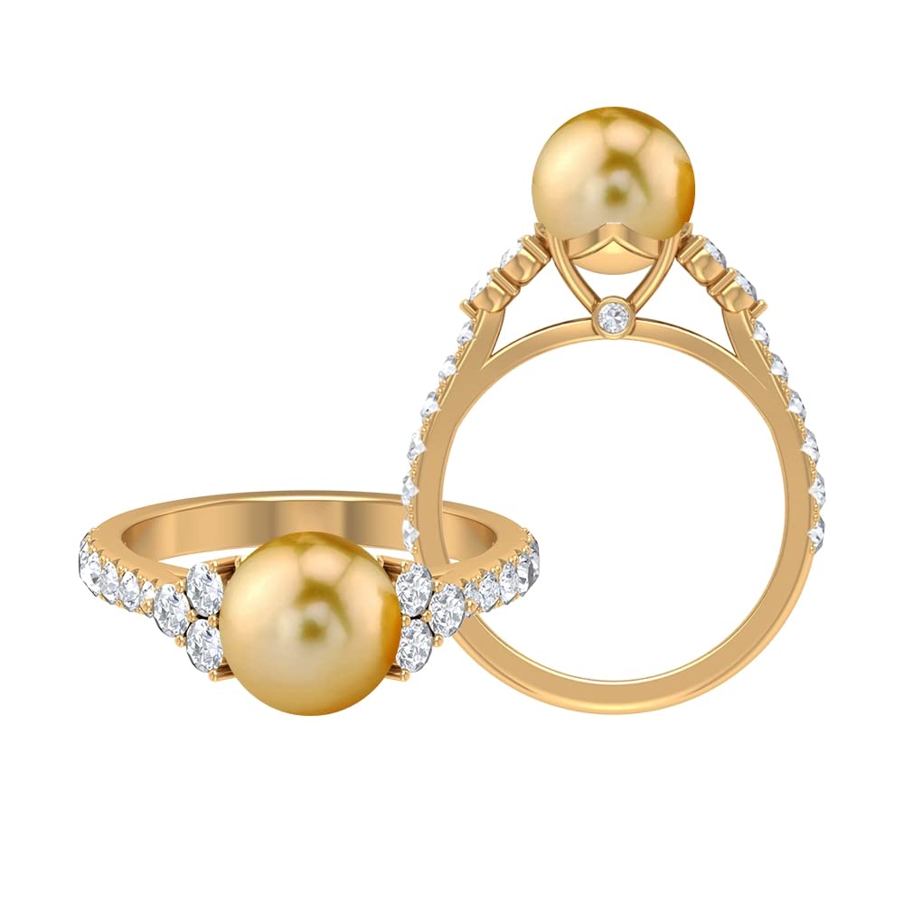 6 CT South Sea Pearl Ring with Moissanite - 14K Solid Gold Vintage Solitaire Pearl Ring for Women | Natural White Pearl Jewelry for Wedding, Anniversary & Special Occasion Gifts