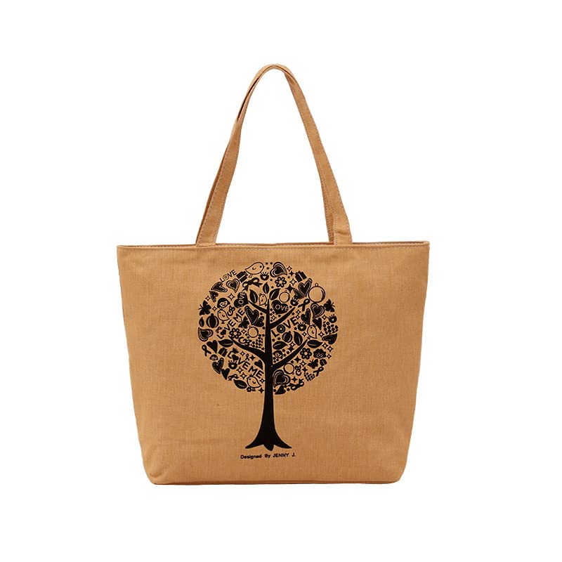 LMKIDS Canvas Tote Bag for Women - Reusable Grocery Shopping Bag with Zipper, Portable Shoulder Bag for Travel, Work & School | Eco-Friendly Shopping, Beach Day & Book Bag