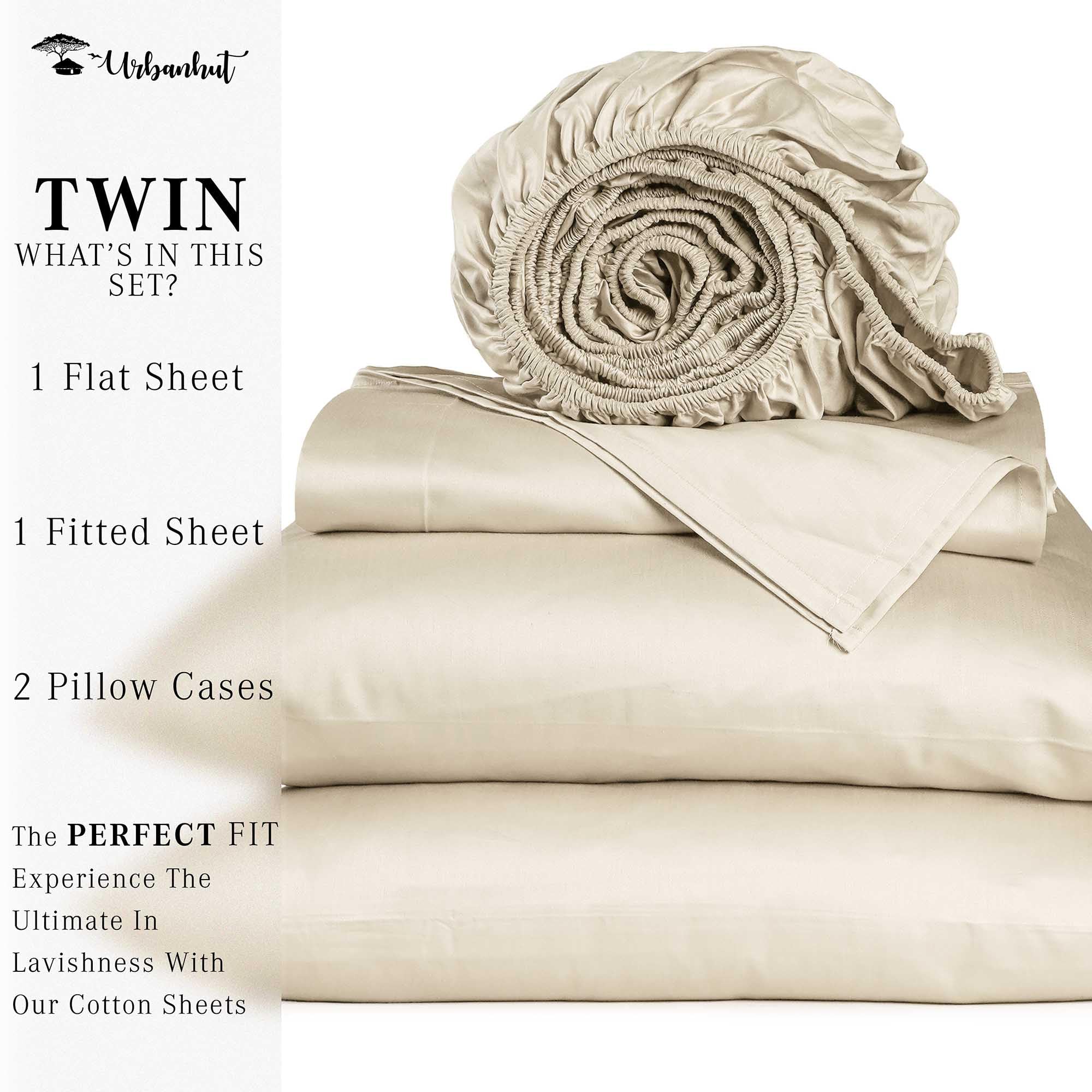 Premium 700 Thread Count Egyptian Cotton Twin Sheet Set - 4Pc Luxury Bed Sheets with Sateen Weave & 14