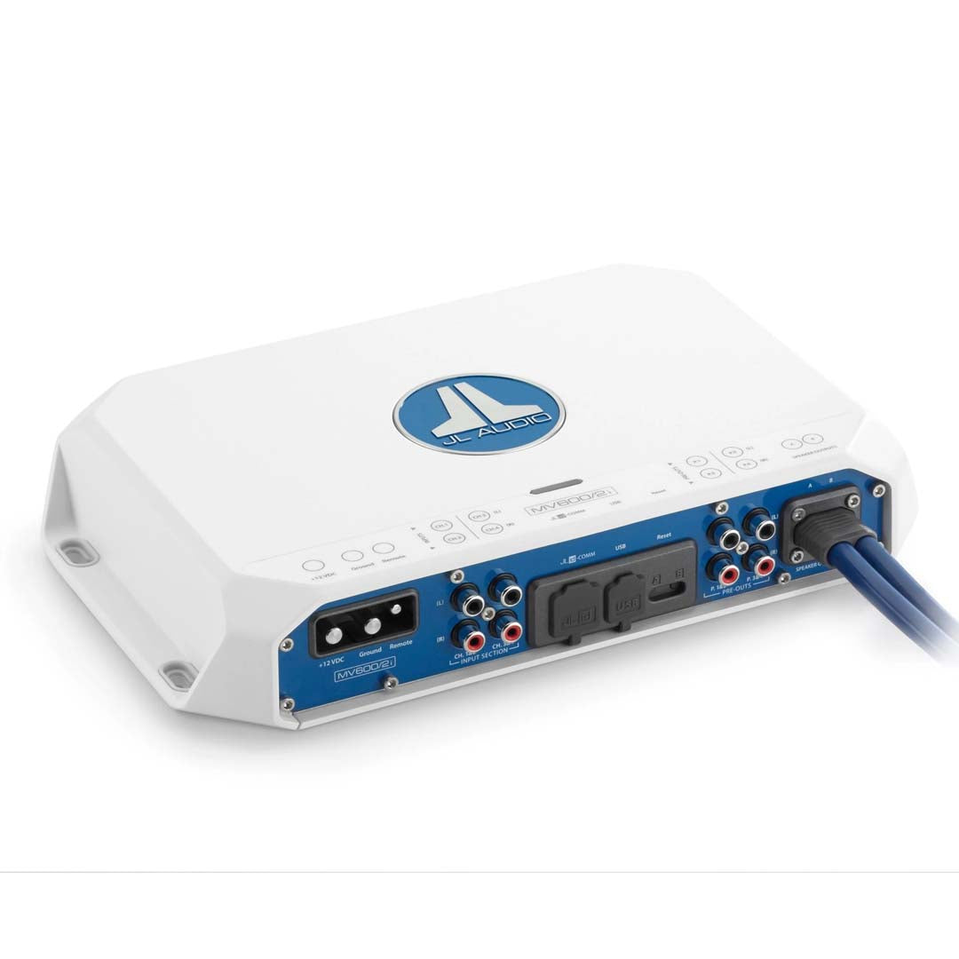 JL Audio MV600/2i MVi Series 600W 2-Channel Marine Amplifier with DSP - Waterproof Boat Audio System for Marine & Off-Road Vehicles