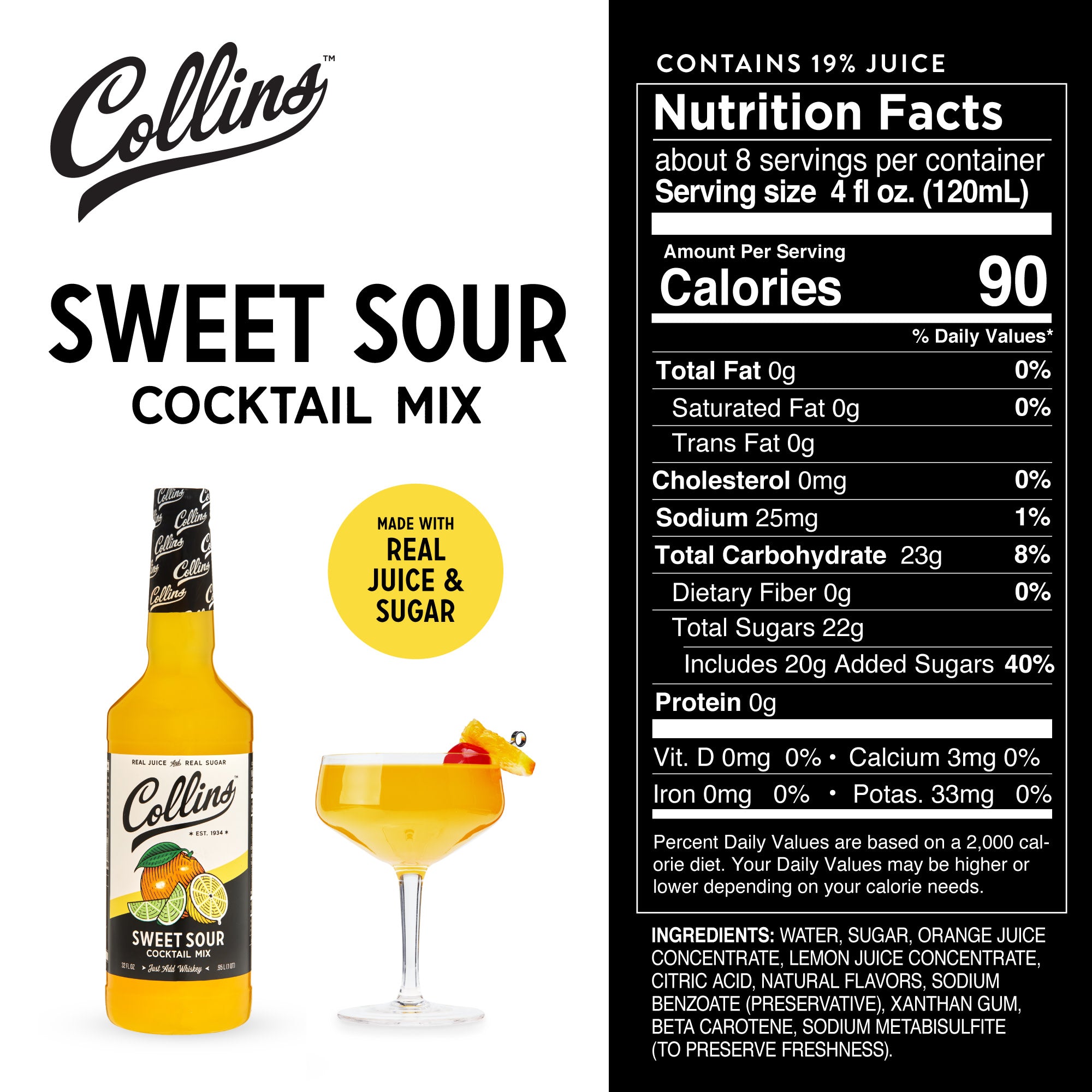 Sweet & Sour Cocktail Mix 32 oz - Premium Bar Mix for Margaritas, Whiskey Sours & More - Perfect for Home Bars, Parties & Mixology Enthusiasts