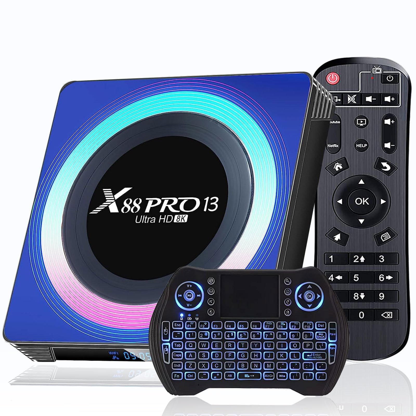 EASYTONE 2025 Android TV Box 13.0 - 4GB RAM 64GB Storage, RK3528 Quad Core Processor, WiFi 6 Dual Band (2.4/5.8GHz), Bluetooth 5.0, Ethernet, 8K/6K Ultra HD Streaming - Includes Mini Wireless Keyboard - Perfect for Home Entertainment, Streaming Netflix, YouTube, Gaming and Smart TV Experience