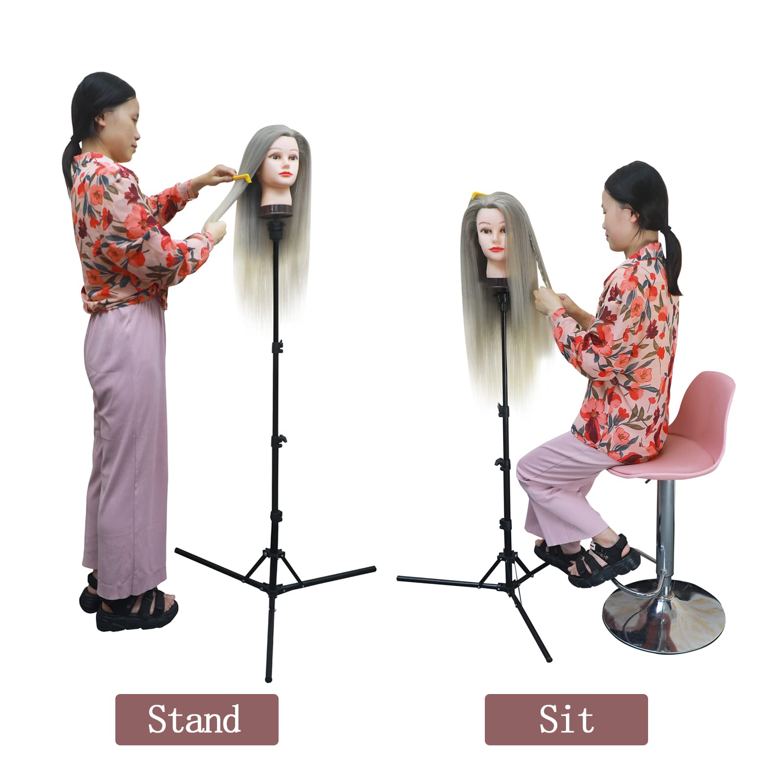 Adjustable Metal Wig Stand Tripod - Foldable Mannequin Head Holder for Cosmetology, Hairdressing & Styling Training | Perfect for Salon, Home Use & Wig Display