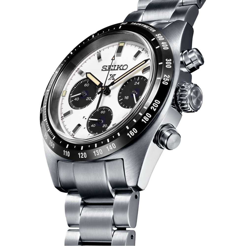 Seiko SSC813 Prospex Speedtimer 39mm White Dial Men's Solar Chronograph Watch on Stainless Steel Bracelet - Perfect for Racing, Sports & Everyday Wear