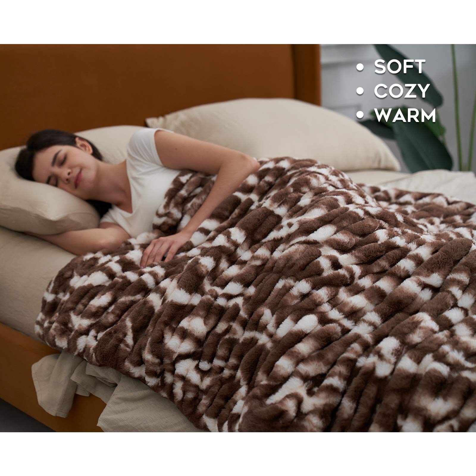 YnM Fluffy Faux Fur Weighted Blanket (Coffee, 50''x60'' 10lbs) - Ultra Soft Luxury Weighted Blanket for Adults & Kids - Perfect for Stress Relief, Anxiety, Sleep & Relaxation at Home or Office