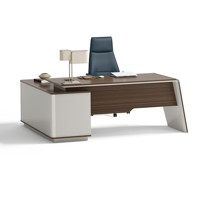 Premium ANDERS Executive Desk with Reversible Return - 2.0M Modern Office Desk in Hazelnut & Beige | Perfect for Home Office, Corporate Workspace & Professional Environments