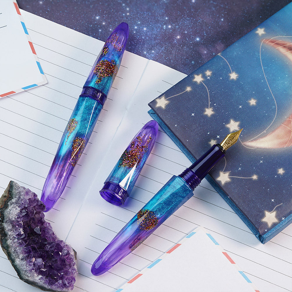 Benu Briolette Fountain Pen - Premium Amethyst Tide Color, Fine Nib, Luxury Writing Instrument for Professionals & Collectors - Perfect for Office, Gifts & Calligraphy