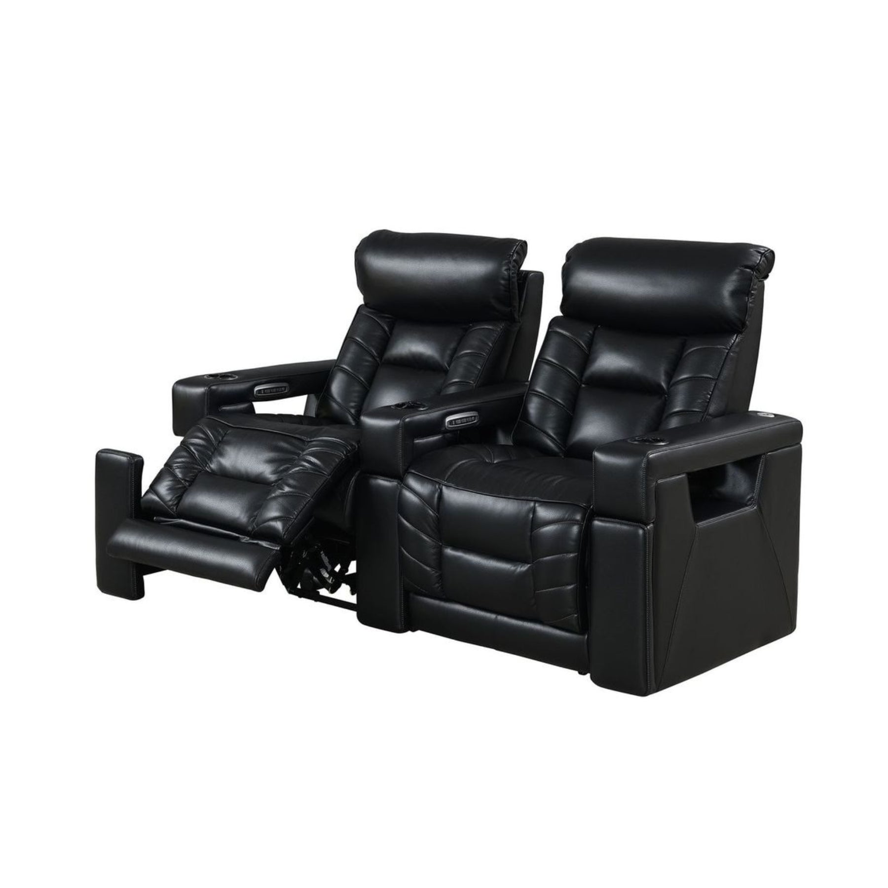 RowOne Double Recliner Sofa - Comfortable 2-Seater Reclining Loveseat for Living Room, Home Theater & Family Room - PU Leather Recliner Couch with Cup Holders and USB Charging Ports
