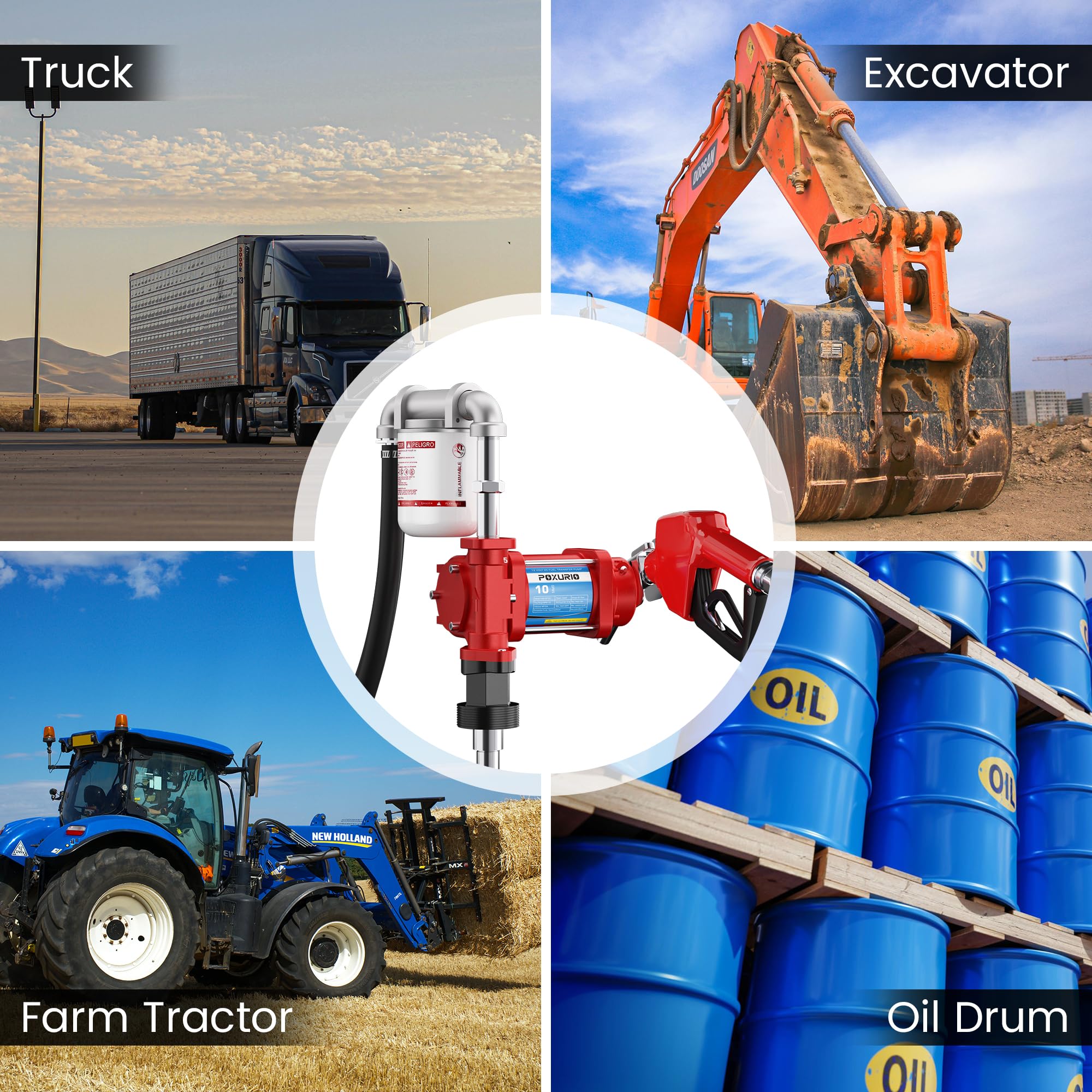 12V Heavy Duty Fuel Transfer Pump - 10GPM Gasoline/Diesel/Kerosene/Biodiesel Pump with Discharge Hose & Automatic Nozzle - Perfect for Farm Equipment, Marine Fuel Transfer & Emergency Fuel Supply