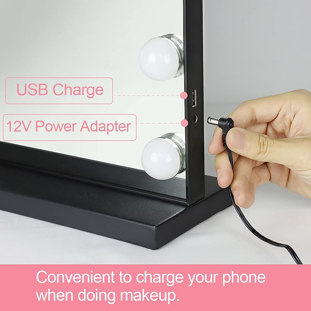 Depuley 20 x 16 Inch Hollywood Makeup Mirror with Lights - 14 Dimmable LED Bulbs, 3 Color Lighting Modes, USB Charging & Detachable 10X Magnifier - Perfect for Vanity, Dressing Room, Salon & Professional Makeup Artists (50 x 40 cm)