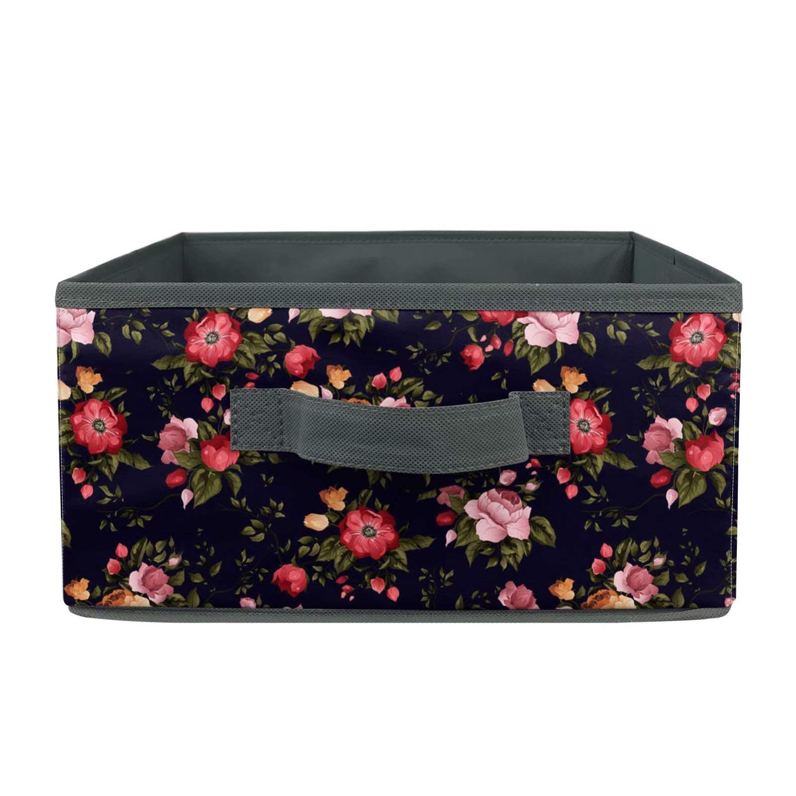 Floral Desktop Storage Box with Handles - Organizer for Baby Snacks, Toys, Clothes & Makeup - Large Cube Storage Container for Home, Bedroom & Closet - Perfect for Nursery, Playroom & Dorm Organization