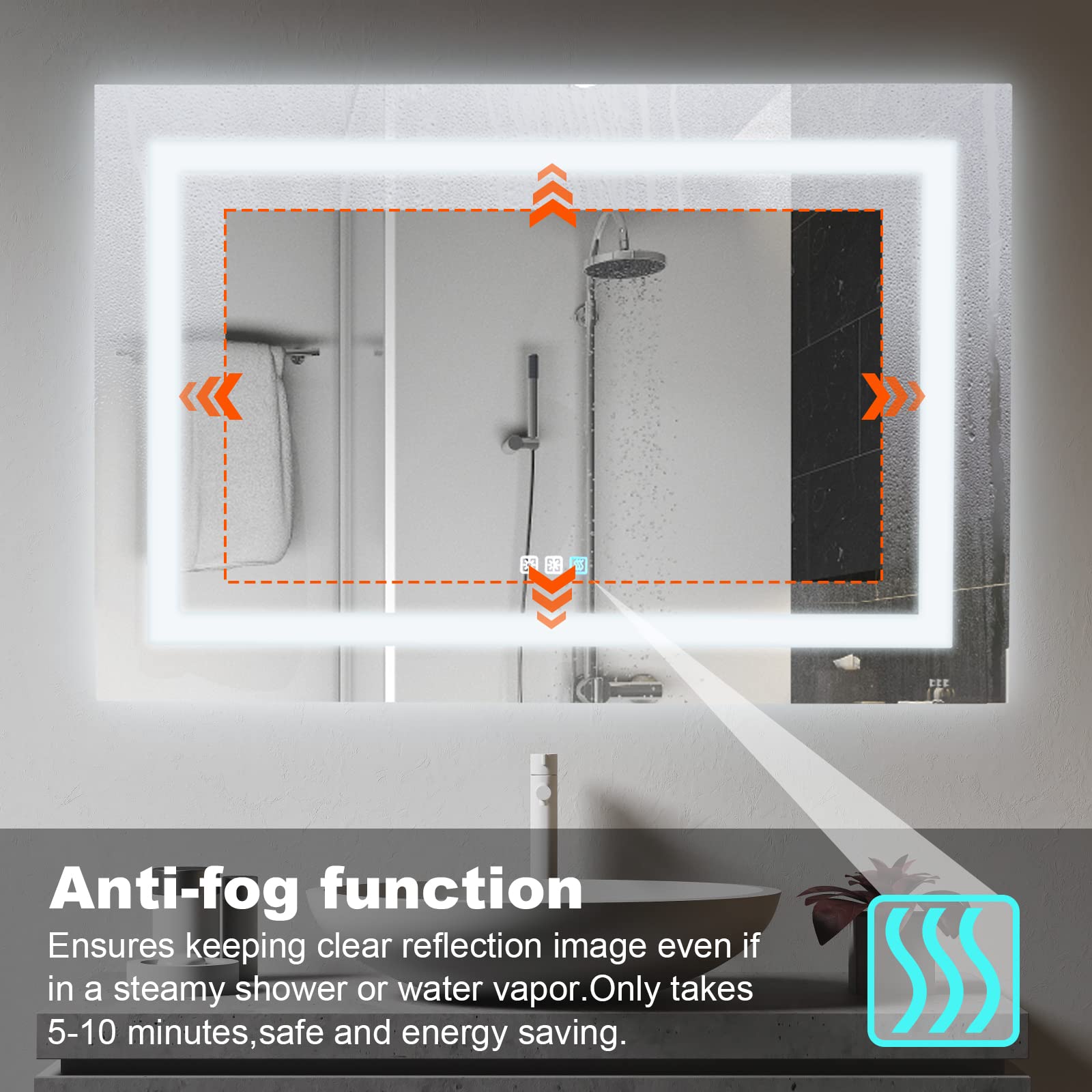 30X36 Inch LED Bathroom Mirror with Lights - Dimmable Anti-Fog Vanity Mirror with Memory Function, Front Lit Wall Mounted Mirror, Sand Matte White Finish & Waterproof Glass - Perfect for Makeup, Shaving & Home Decor