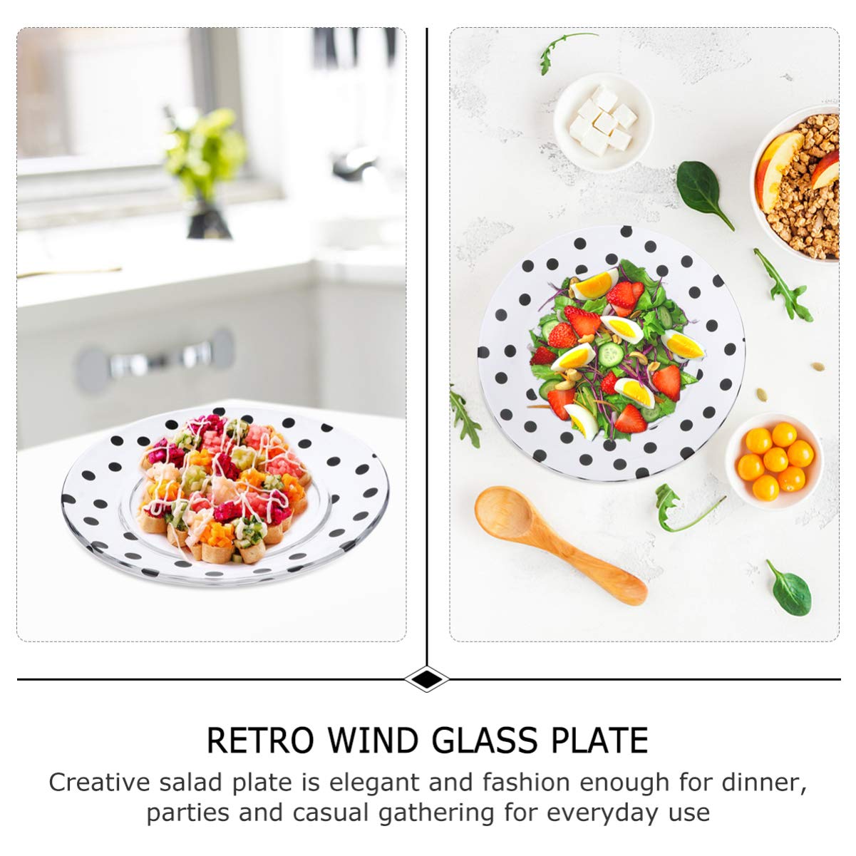 Hemoton Clear Glass Plate Set - 1PC Dot Glass Dish for Fruits, Salads, Ice Cream & Desserts | Durable & Elegant Glass Dinner Plates | Perfect for Home Dining, Parties & Restaurant Use