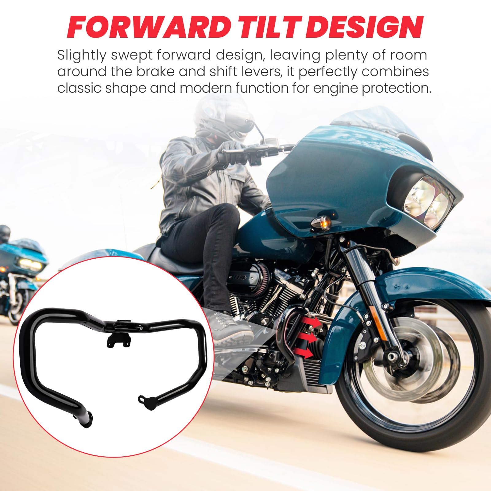 Harley Davidson FLTRX FLTRXS FLTRXST FLTRXSE 2015-2023 Motorcycle Road Glide Chopped Engine Guard Protector Crash Bar - Gloss Black - Durable Protection for Long Rides & Highway Cruising