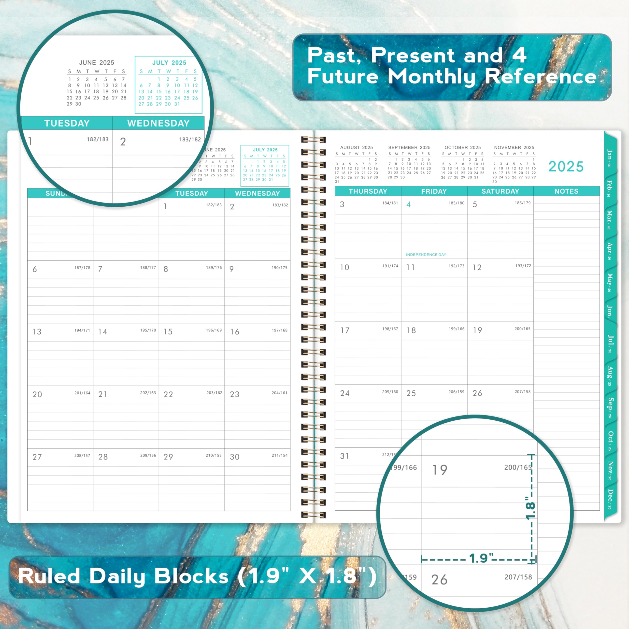 2025-2026 Monthly Planner Calendar - 18 Months from July 2025 to December 2026 with Tabs, Note Pages & Twin-Wire Binding | 9