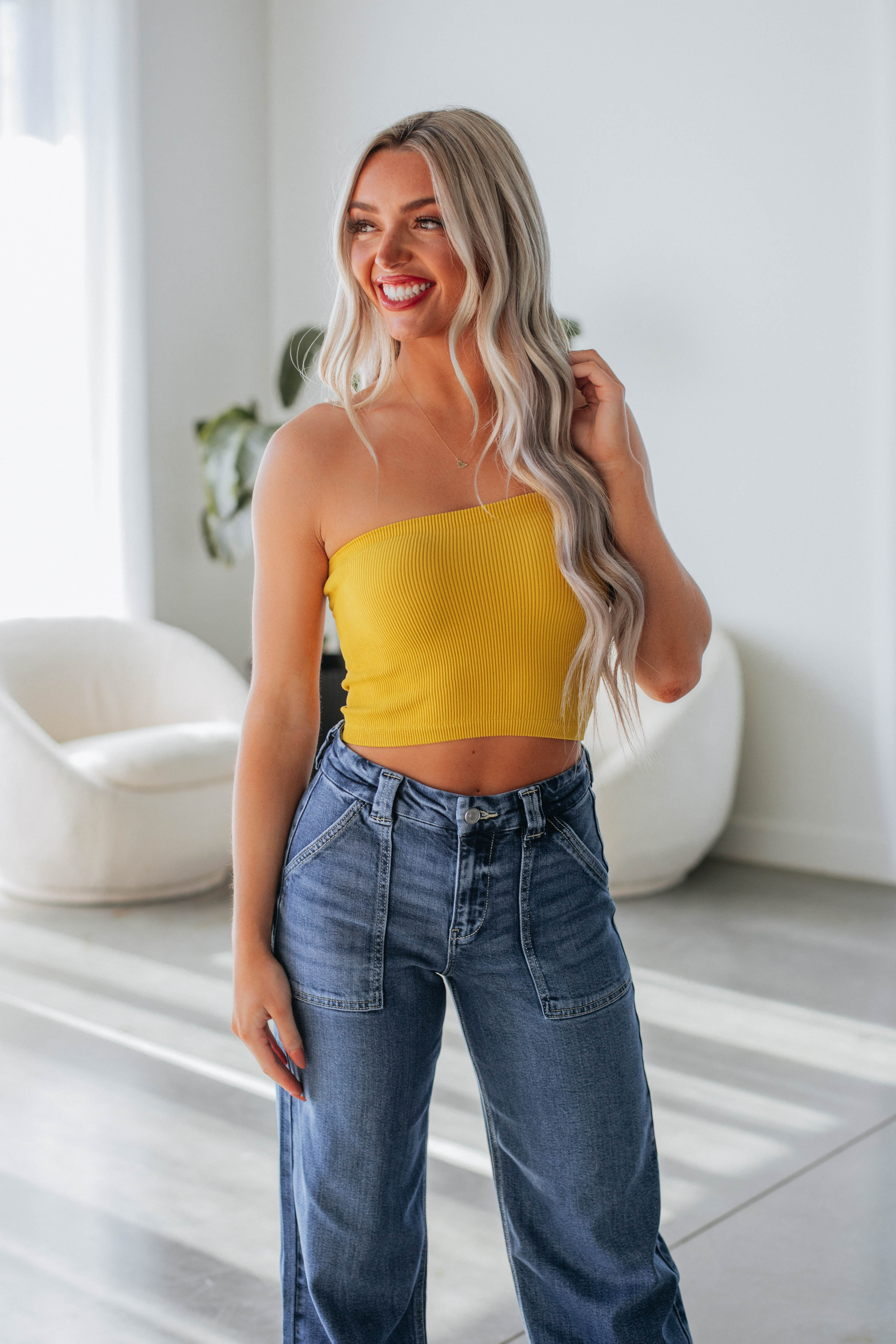 Alexa Ribbed Top Honey - Women's Stretchy Casual Knit Shirt for Everyday Wear, Date Night & Office Outfits