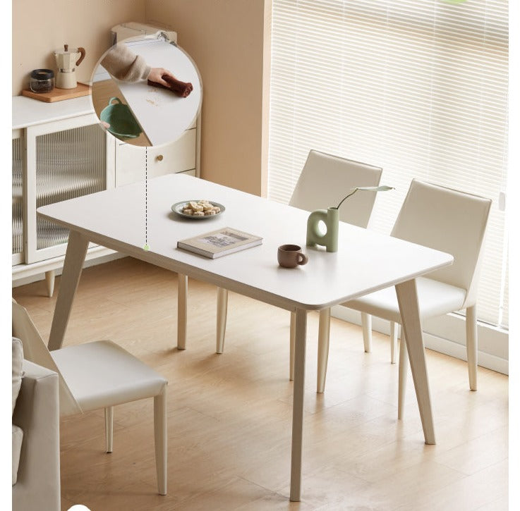 Birch Solid Wood Dining Table - Cream Wind White Finish - Modern Farmhouse Style for Kitchen, Dining Room & Small Spaces