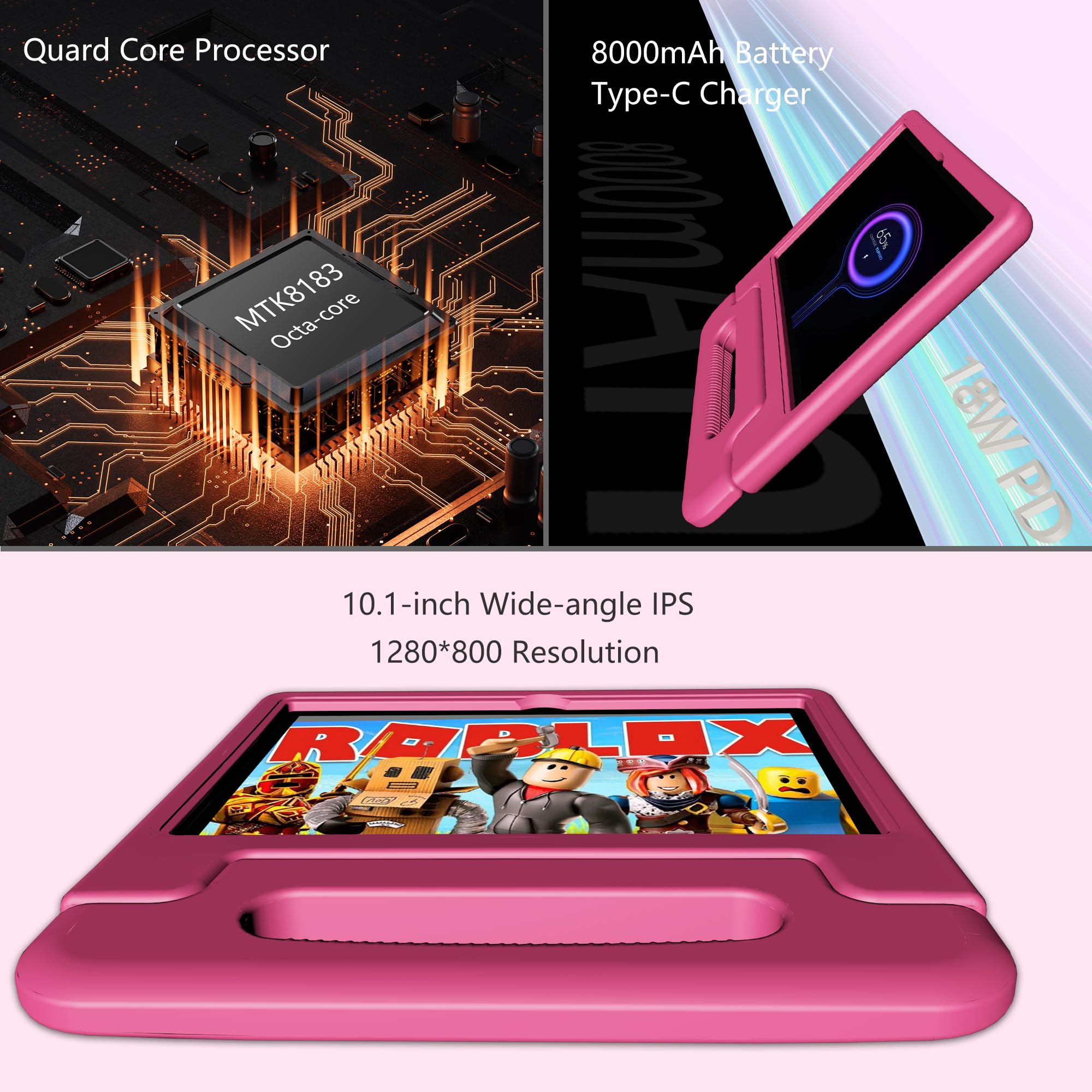 10 Inch Kids Tablet with Android 13 | 4GB RAM 64GB Storage | 8-Core CPU & WiFi 6 | 12H Battery & Parental Control | HD Display & Dual Cameras | Shockproof Case & Preloaded Educational Apps - Perfect for Learning, Entertainment & Travel