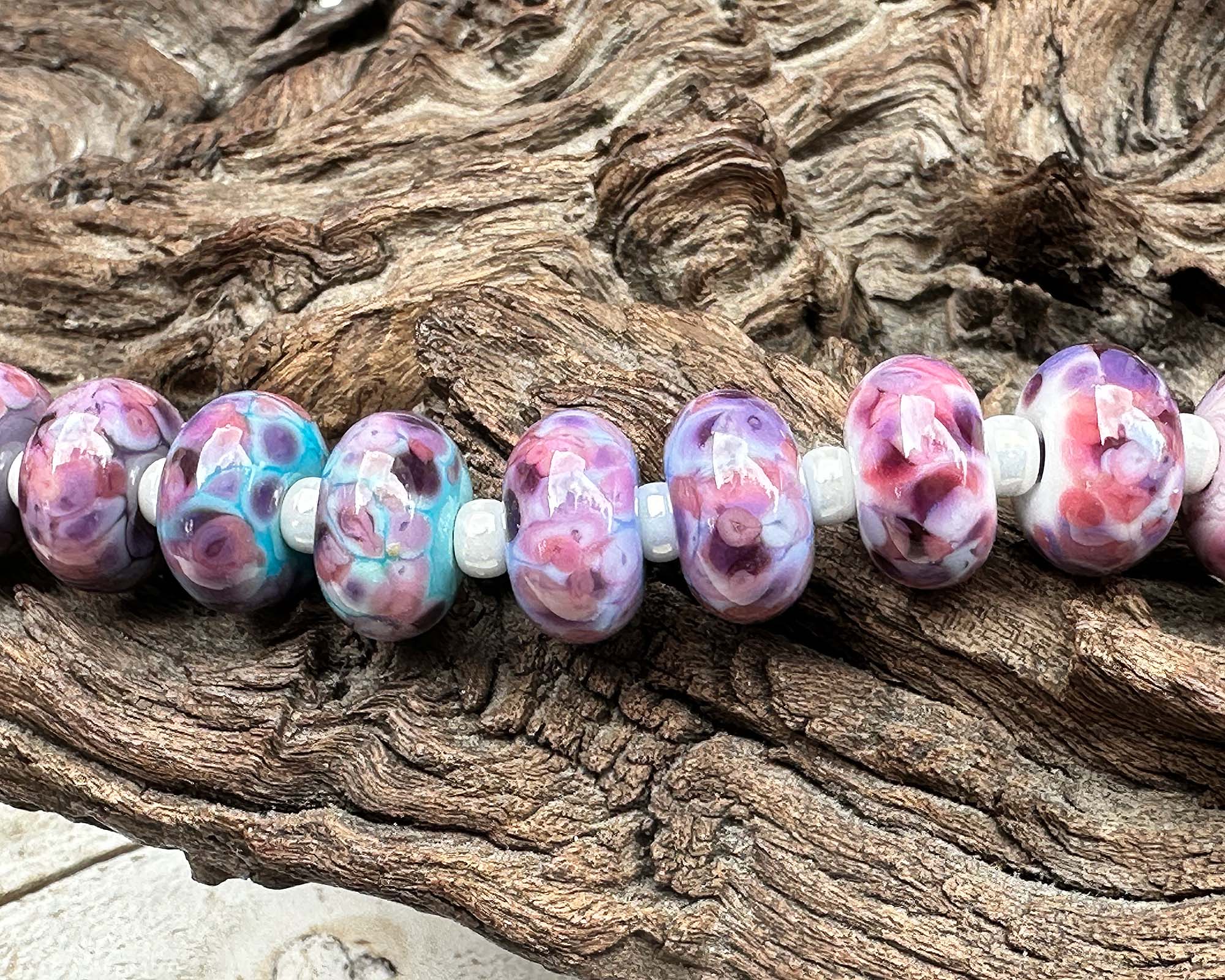 14pcs Lilac Bloom Mosaic Glass Lampwork Beads for Jewelry Making - DIY Bracelet, Necklace & Craft Projects - Perfect for Gifts & Home Decor